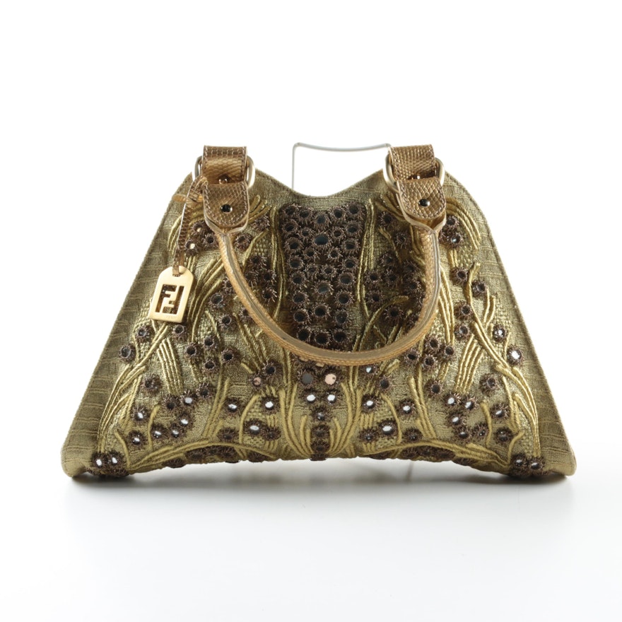 Fendi Shisha Embellished Lizard Skin Handbag