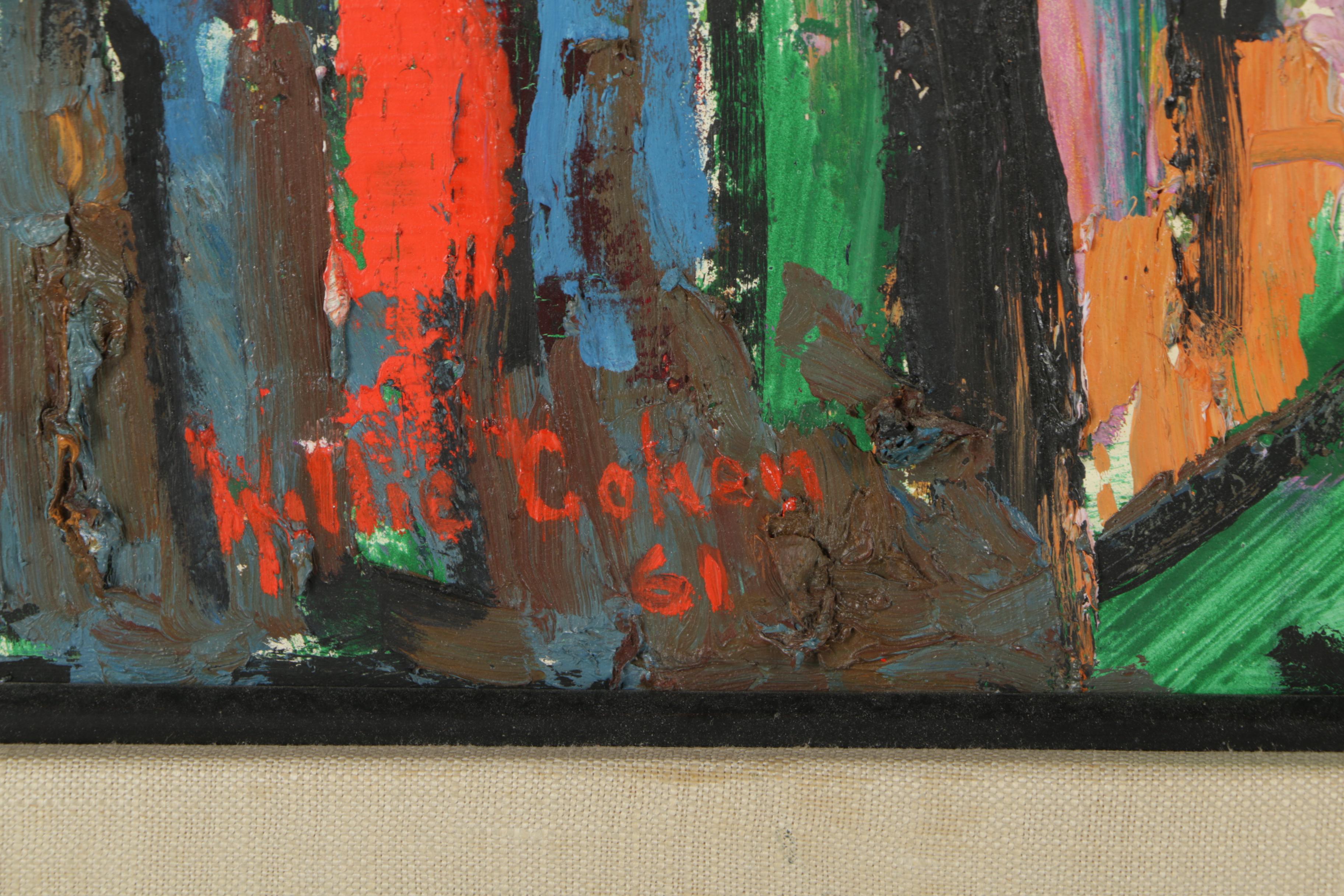 Willie Cohen 1961 Oil Painting Abstract Cityscape