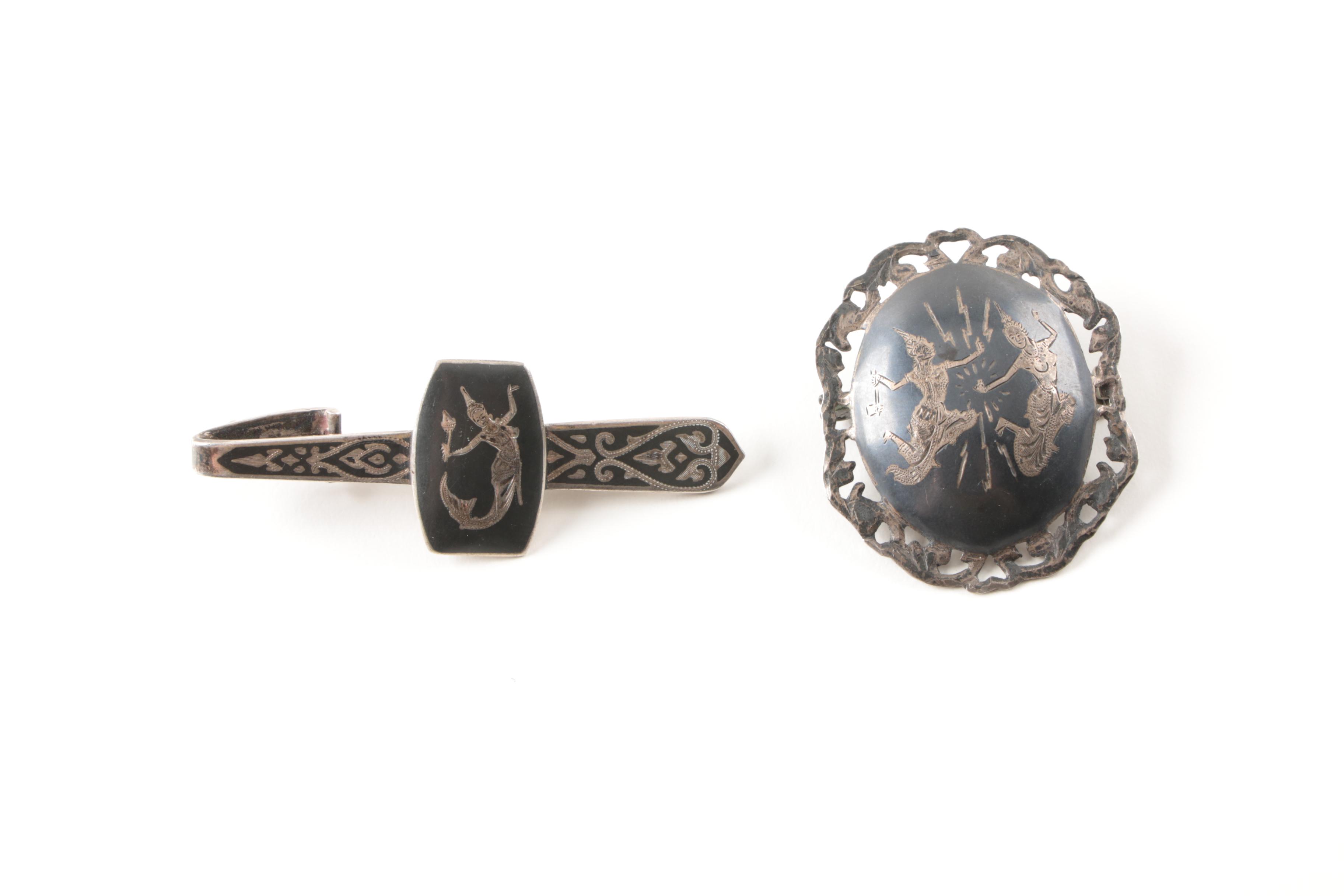 Vintage Thai Nielloware Sterling Silver Jewelry Selection