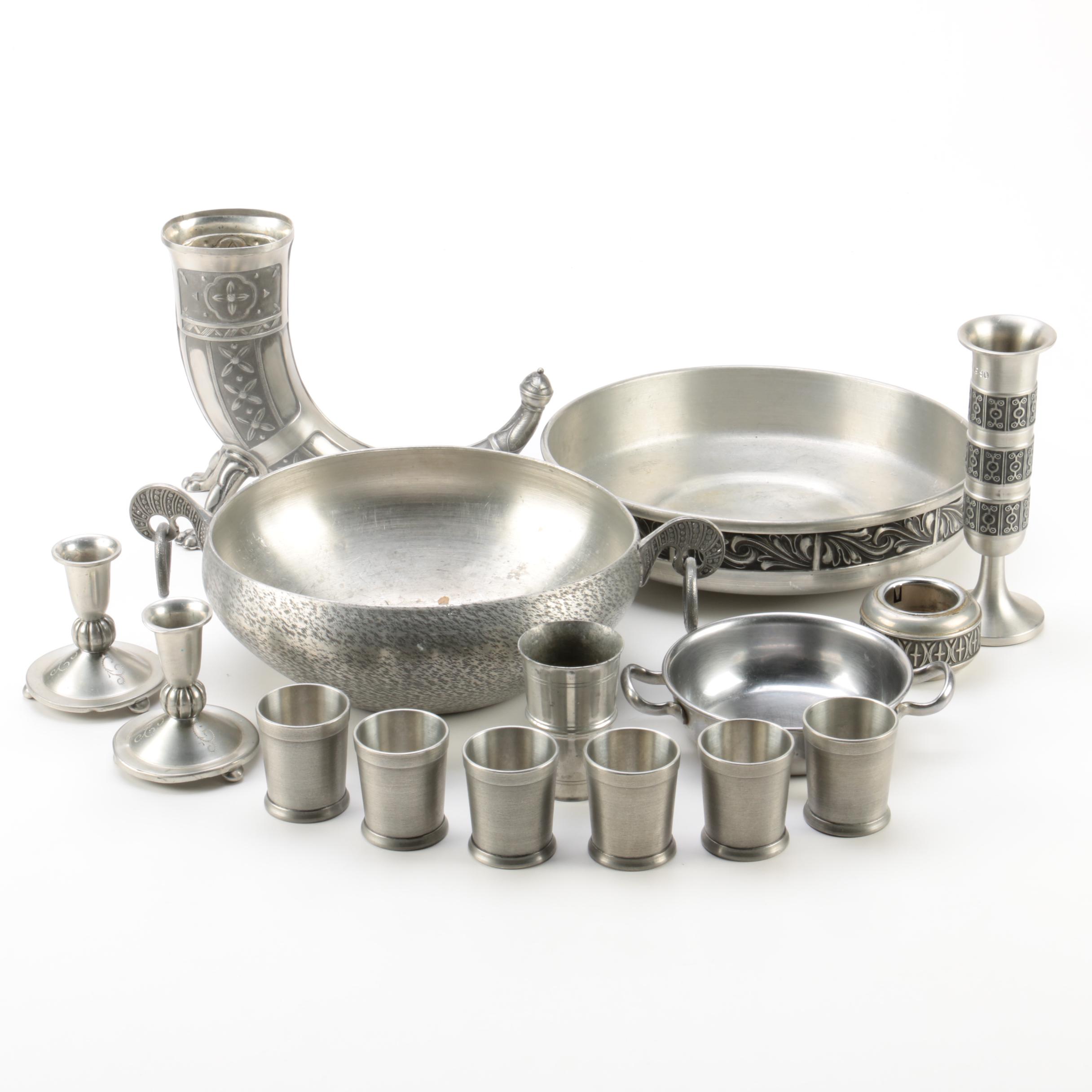 Drinking Horn and Other Scandinavian Pewter Tableware
