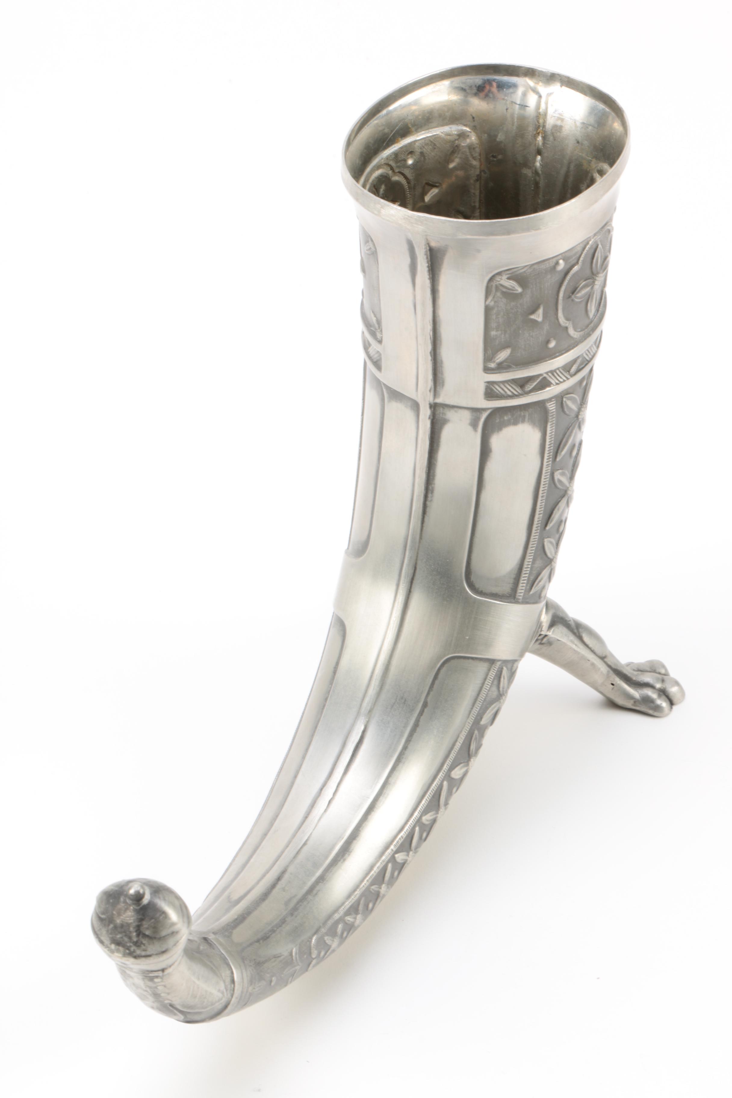 Drinking Horn and Other Scandinavian Pewter Tableware