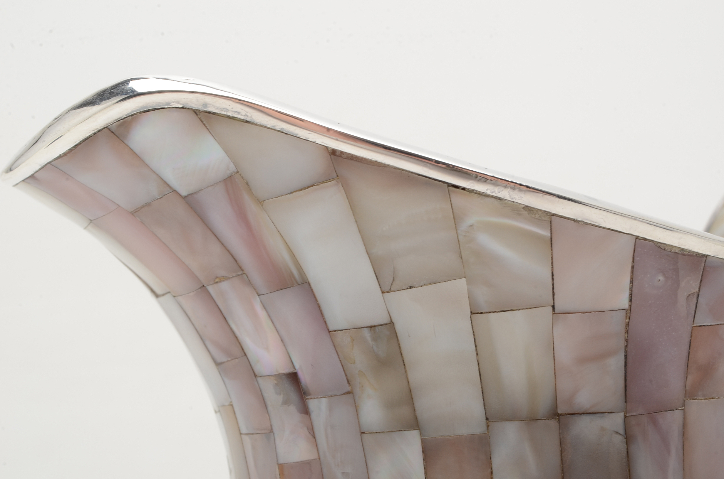 Vintage 1970's Los Castillo, Taxco Hand Wrought Silver Plate Pitcher with Inlay