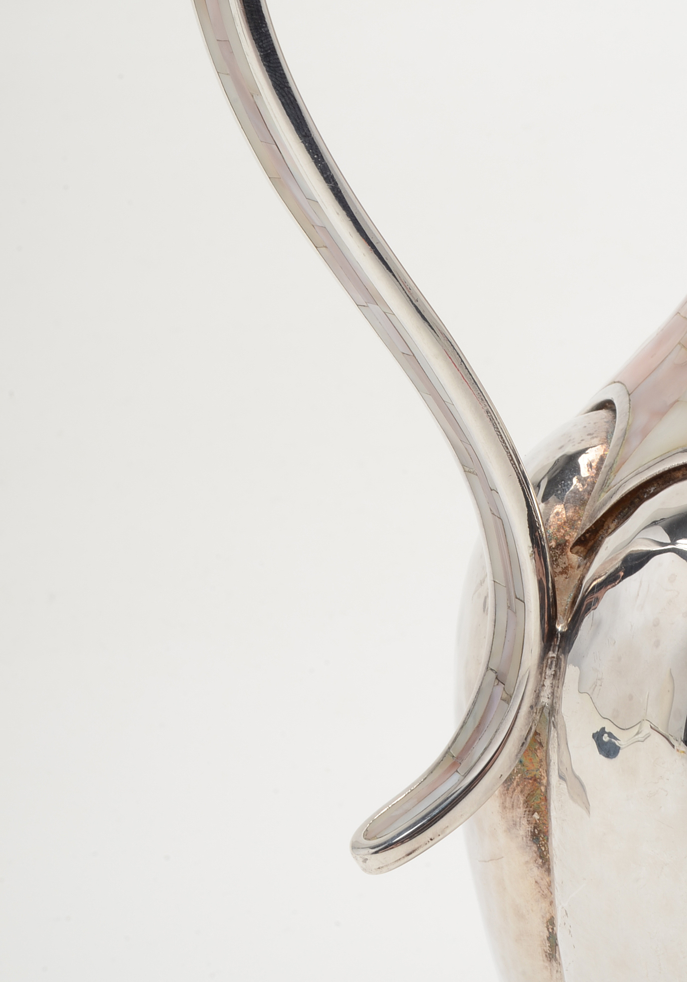 Vintage 1970's Los Castillo, Taxco Hand Wrought Silver Plate Pitcher with Inlay