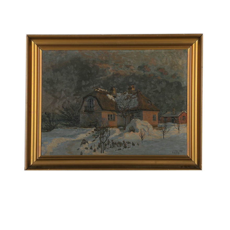 A. Haldriin 1929 Eastern European Landscape Oil Painting on Canvas