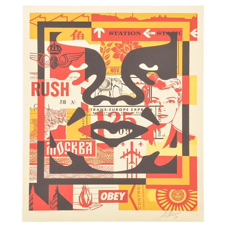 Shepard Fairey Signed Offset Print "Obey 3-Face Collage"