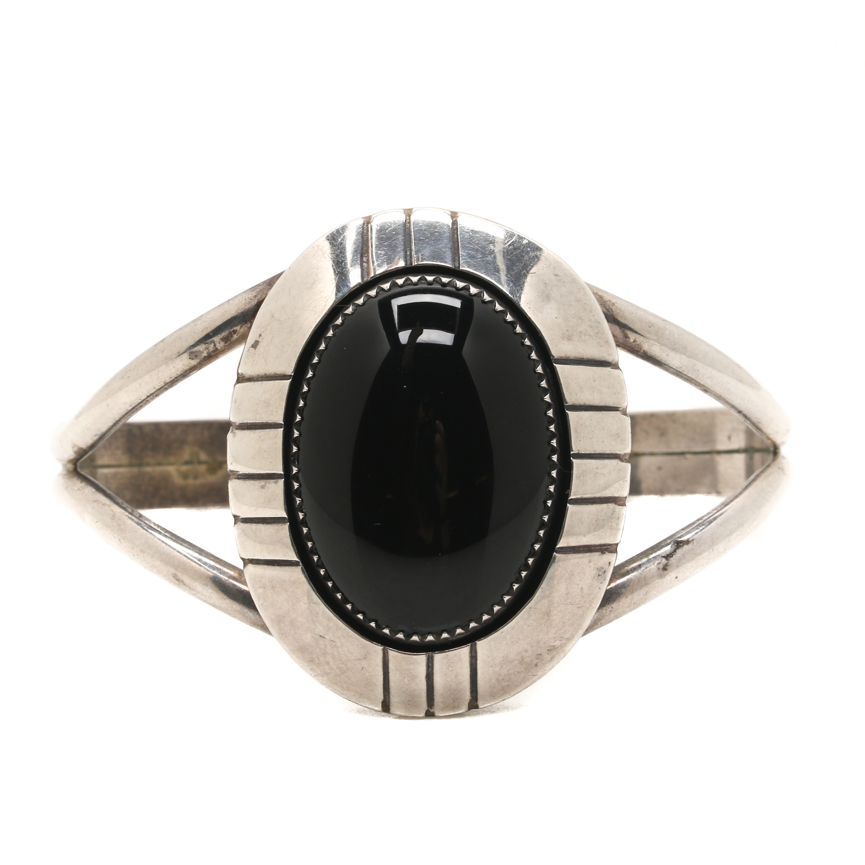 E. Yazzie Navajo Diné Sterling Silver Black Onyx Cuff Bracelet