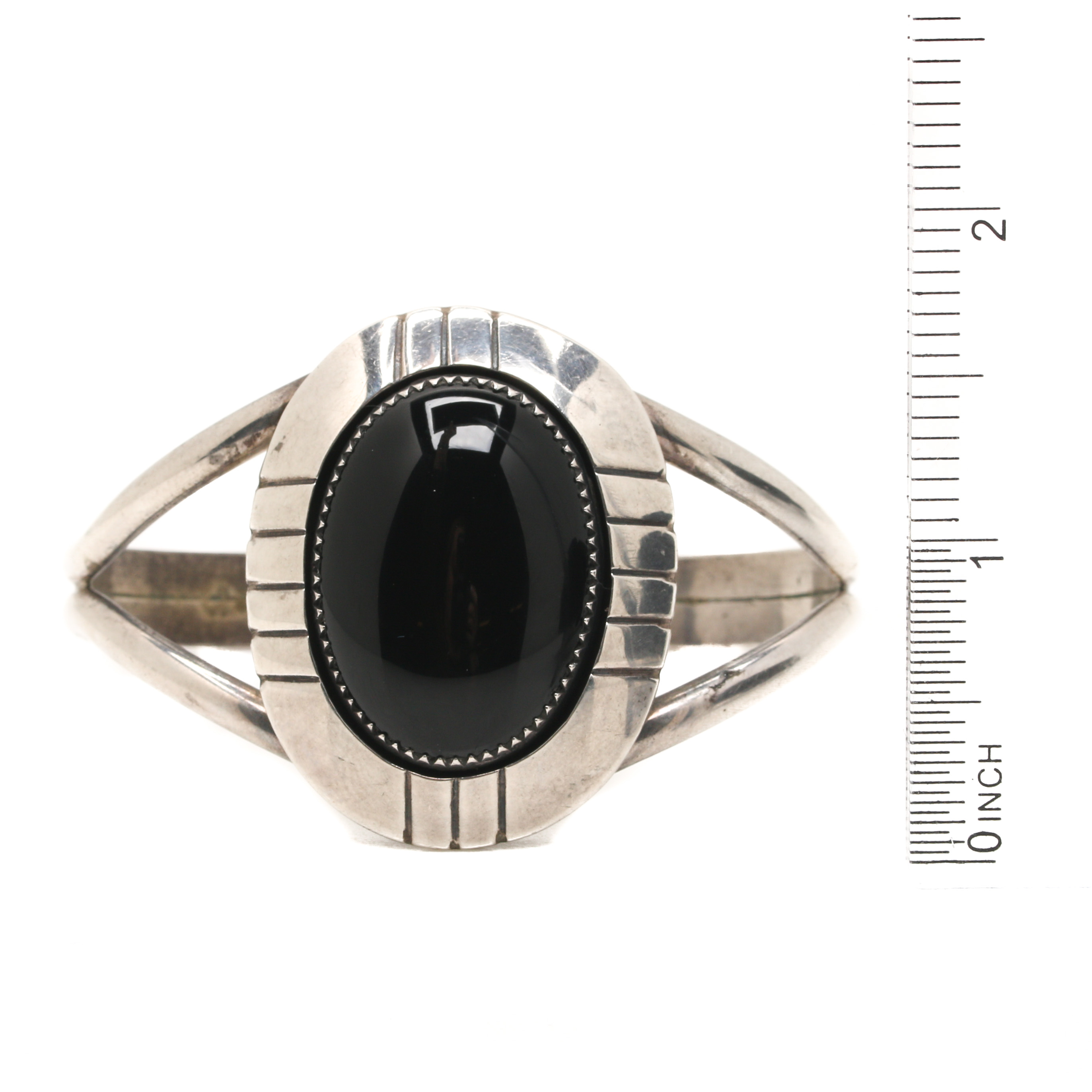 E. Yazzie Navajo Diné Sterling Silver Black Onyx Cuff Bracelet