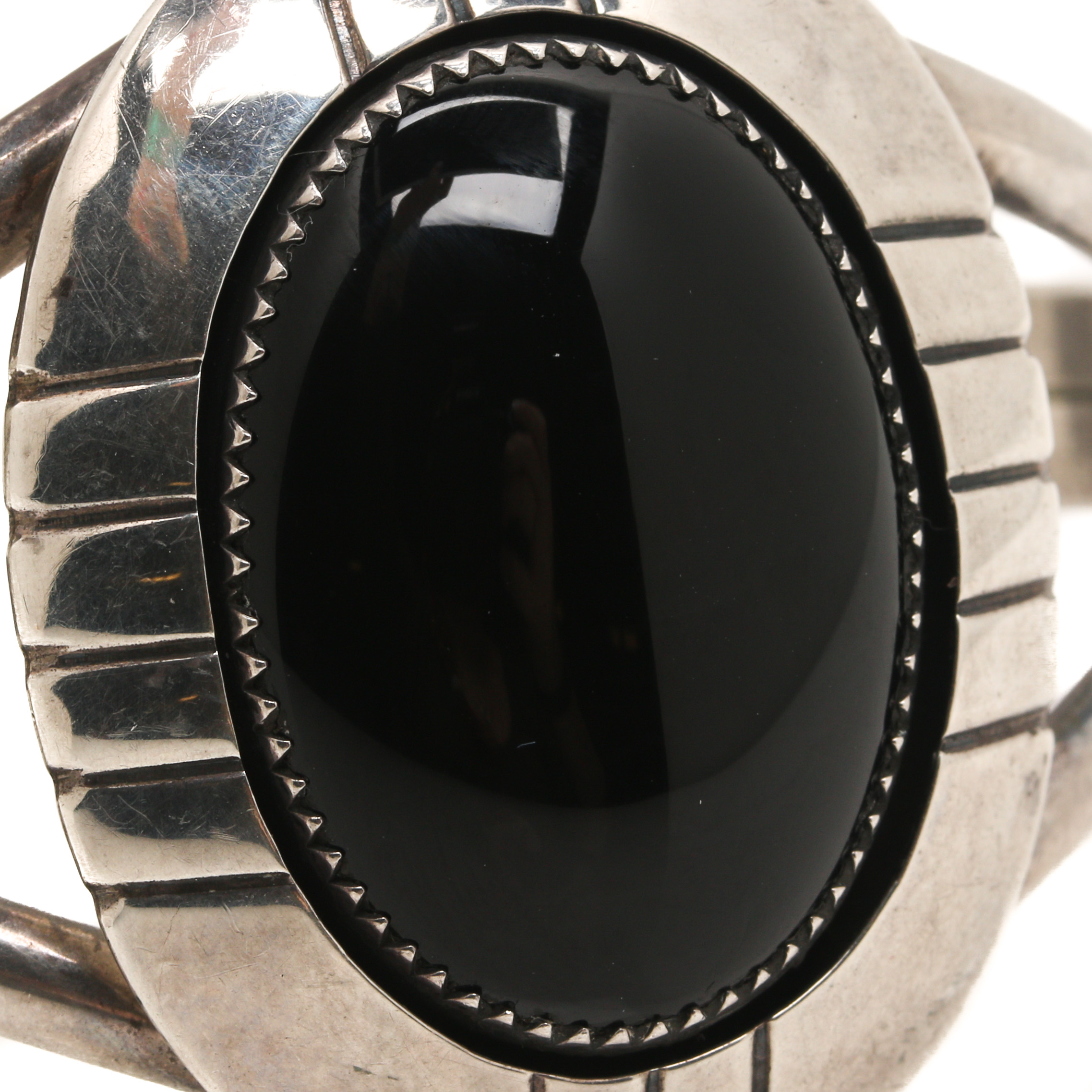 E. Yazzie Navajo Diné Sterling Silver Black Onyx Cuff Bracelet