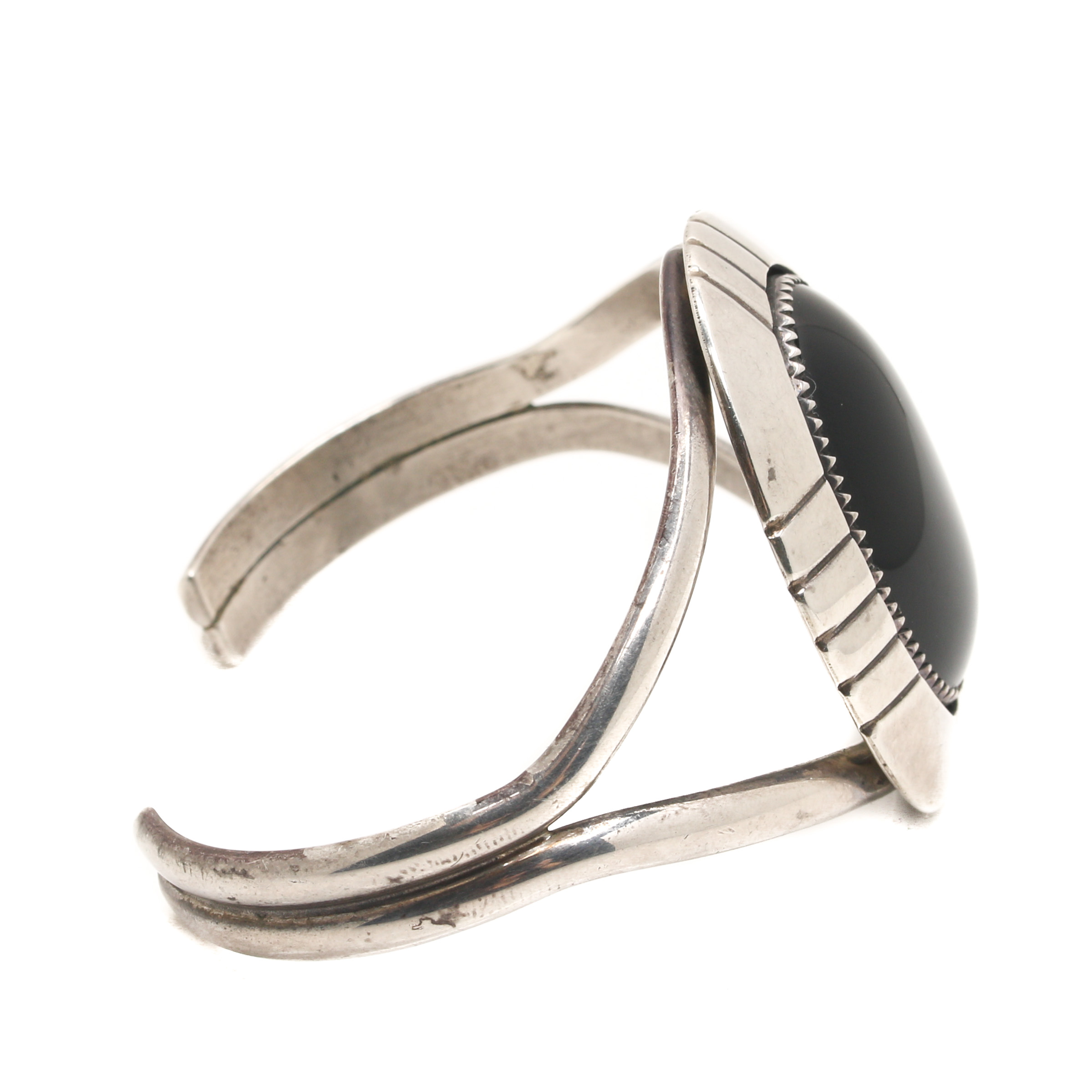 E. Yazzie Navajo Diné Sterling Silver Black Onyx Cuff Bracelet