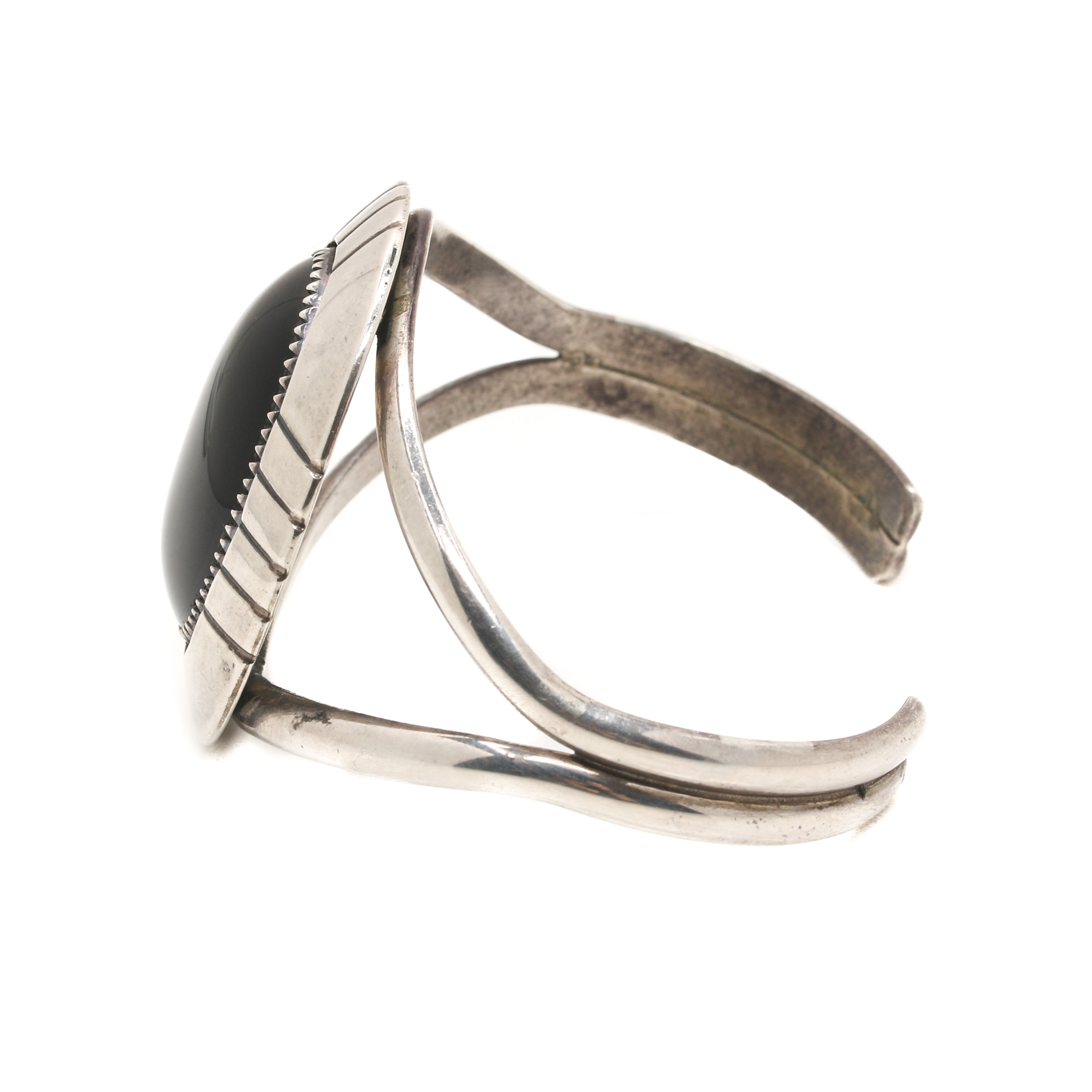 E. Yazzie Navajo Diné Sterling Silver Black Onyx Cuff Bracelet