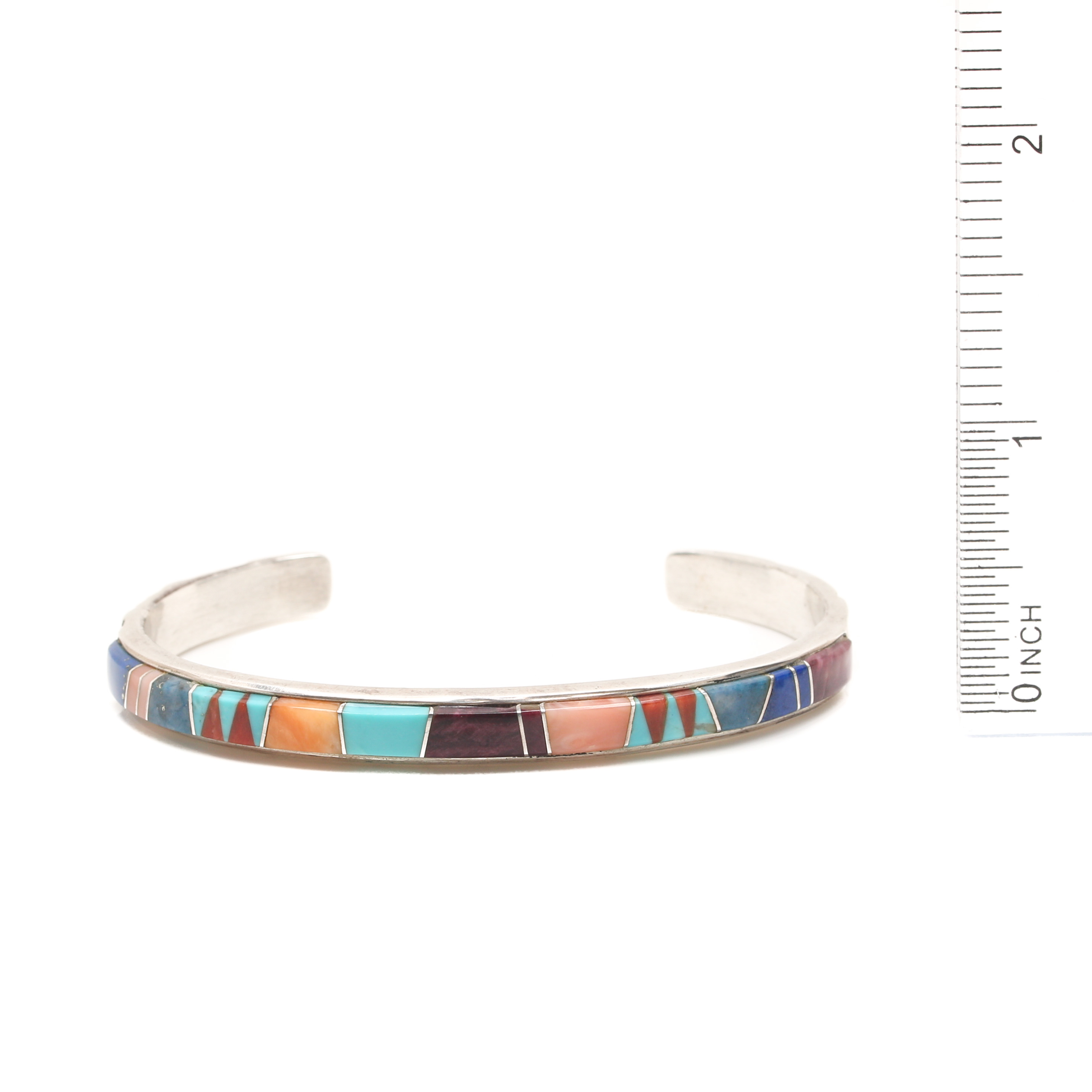 Marlene Watson Navajo Diné Sterling Silver Turquoise and Gemstone Inlay Bracelet