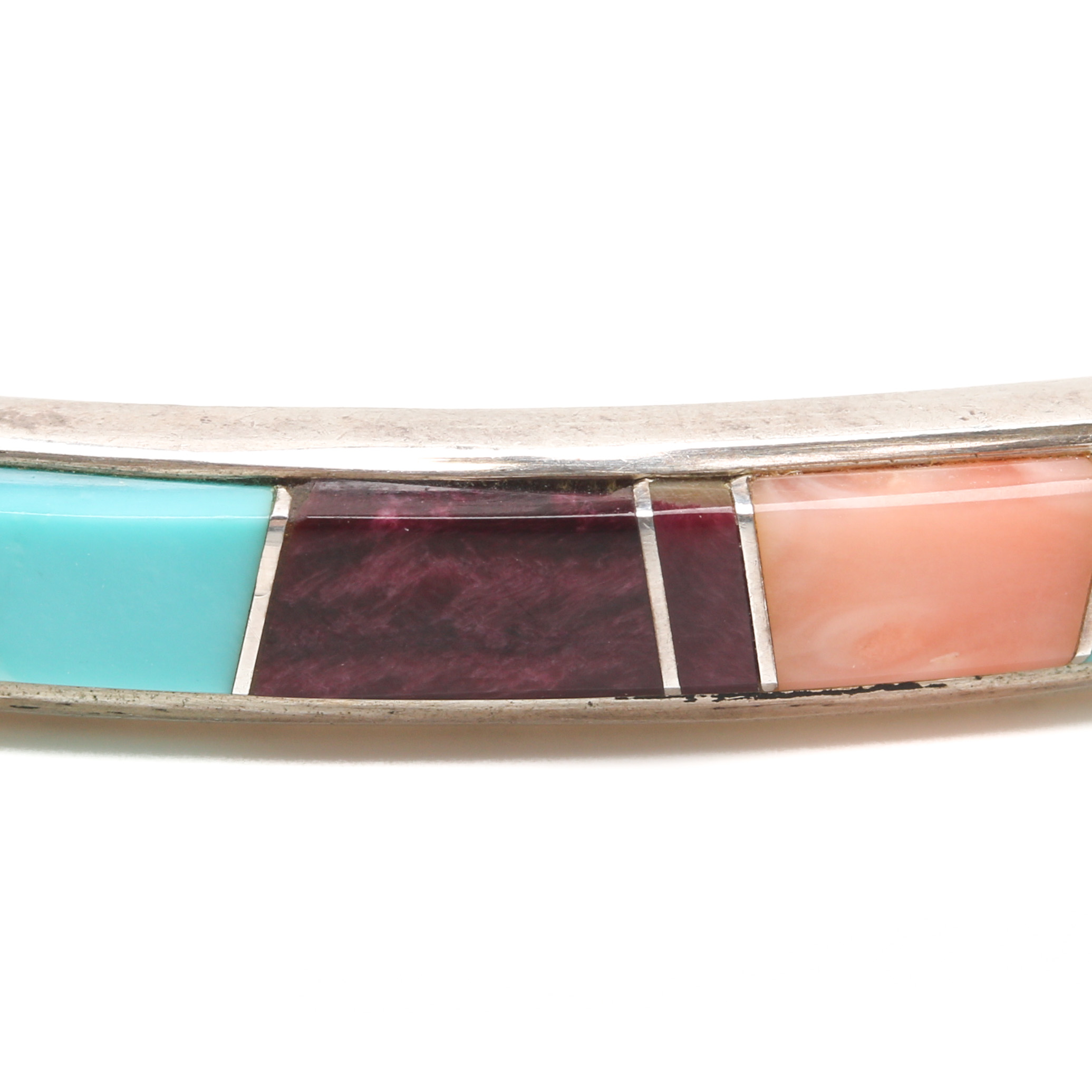 Marlene Watson Navajo Diné Sterling Silver Turquoise and Gemstone Inlay Bracelet
