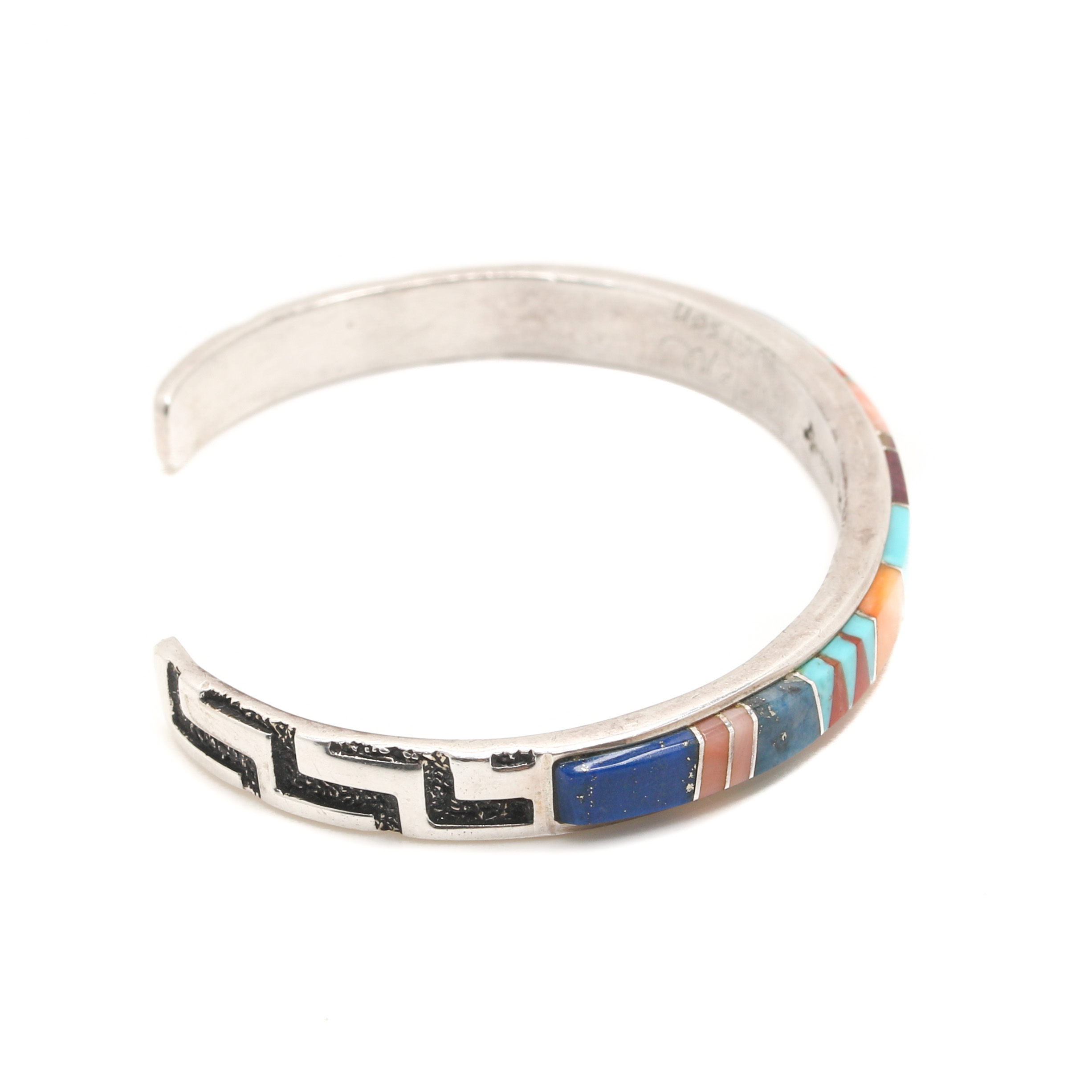 Marlene Watson Navajo Diné Sterling Silver Turquoise and Gemstone Inlay Bracelet