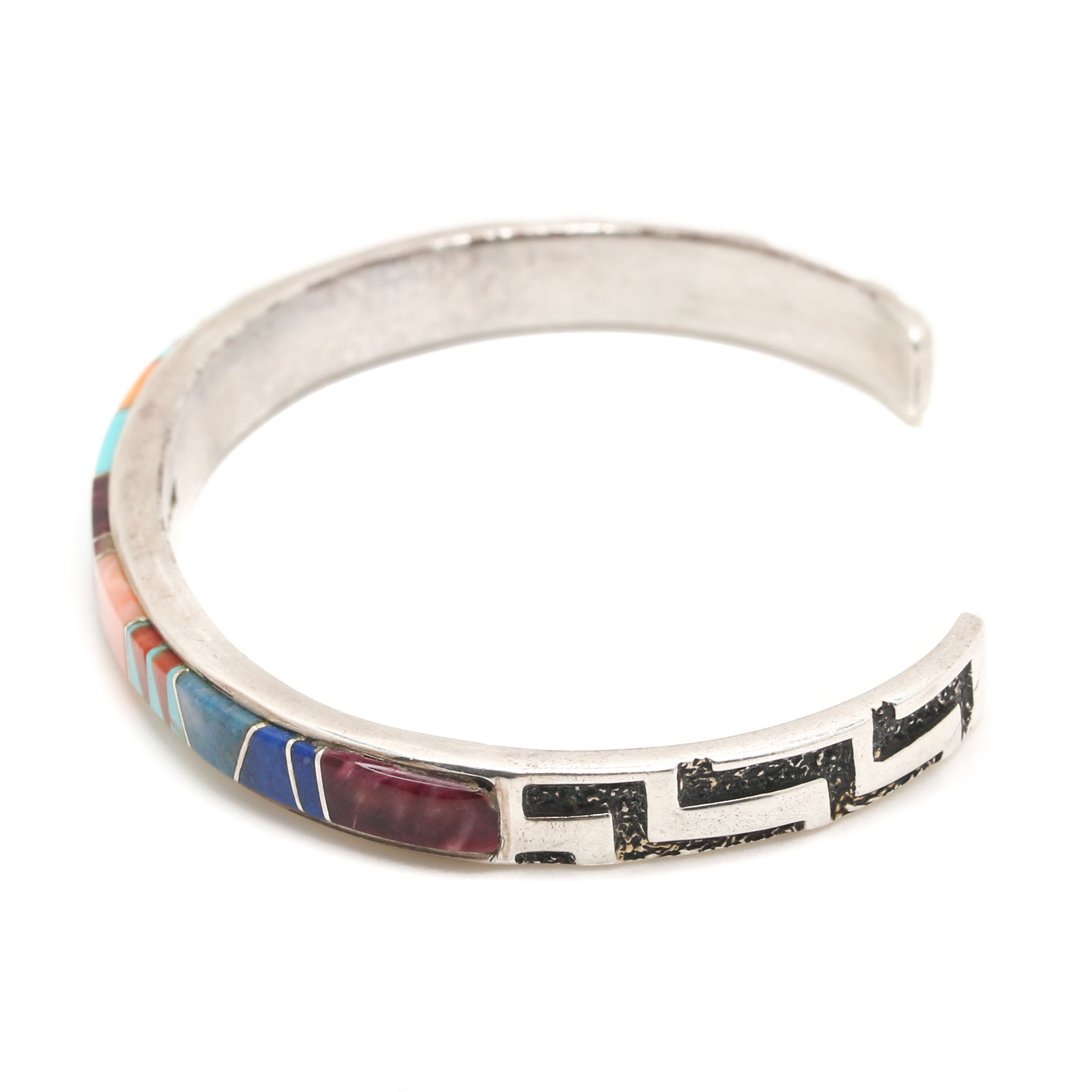 Marlene Watson Navajo Diné Sterling Silver Turquoise and Gemstone Inlay Bracelet