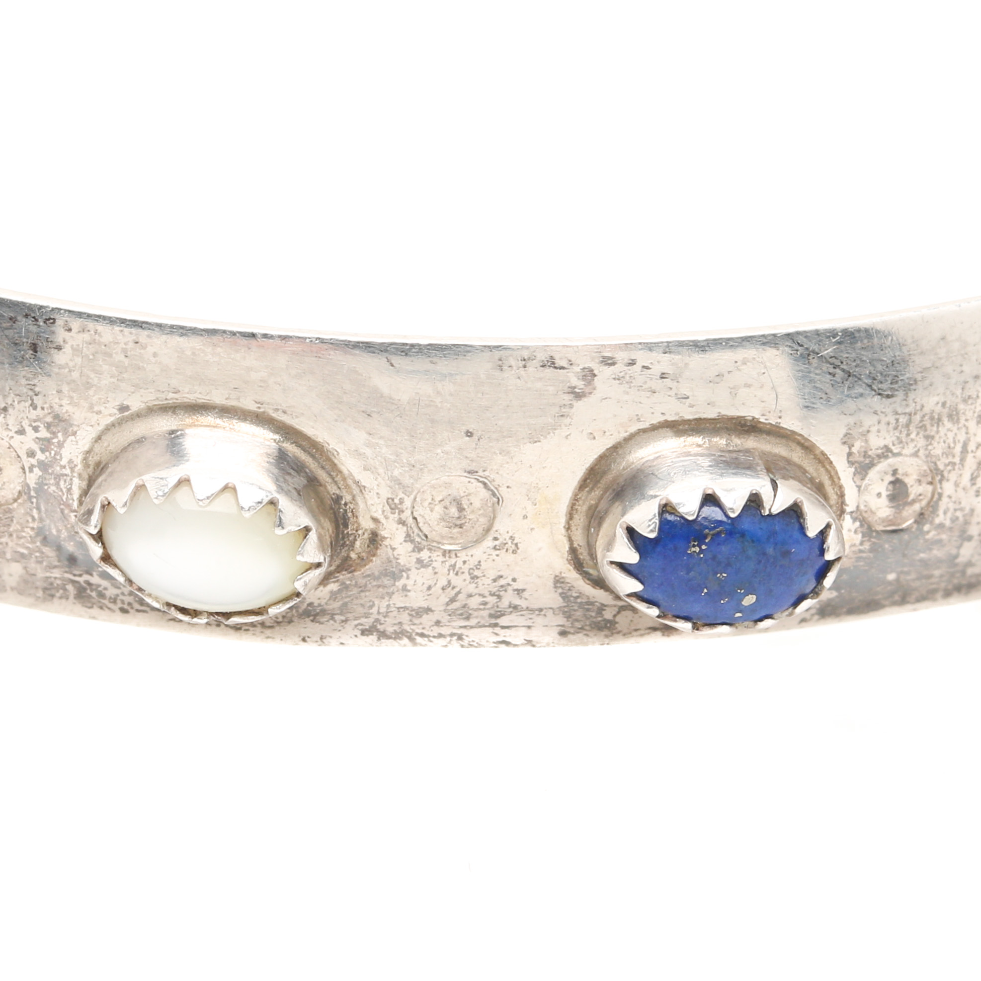 Sterling Silver Bangle Bracelet and Mexican Peacock Brooch Including Turquoise