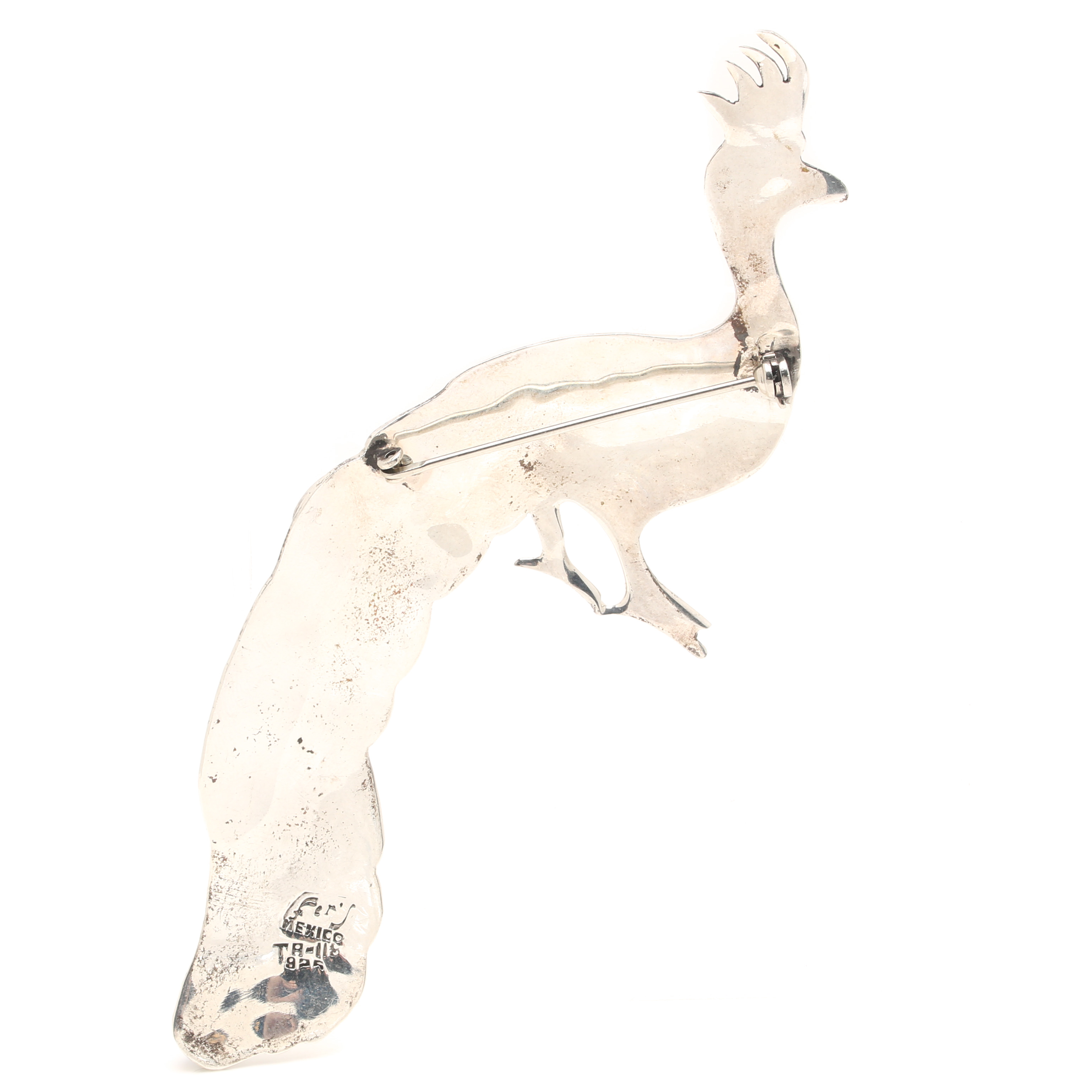 Sterling Silver Bangle Bracelet and Mexican Peacock Brooch Including Turquoise