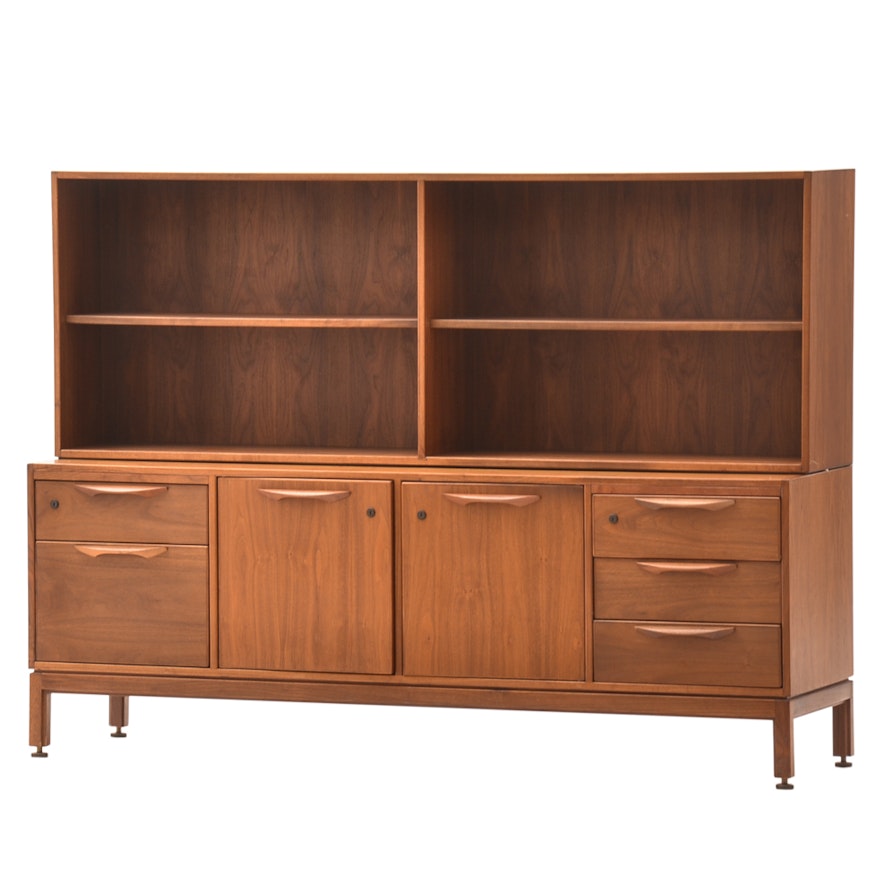 Mid Century Modern Jens Risom Designed Walnut Credenza with Hutch