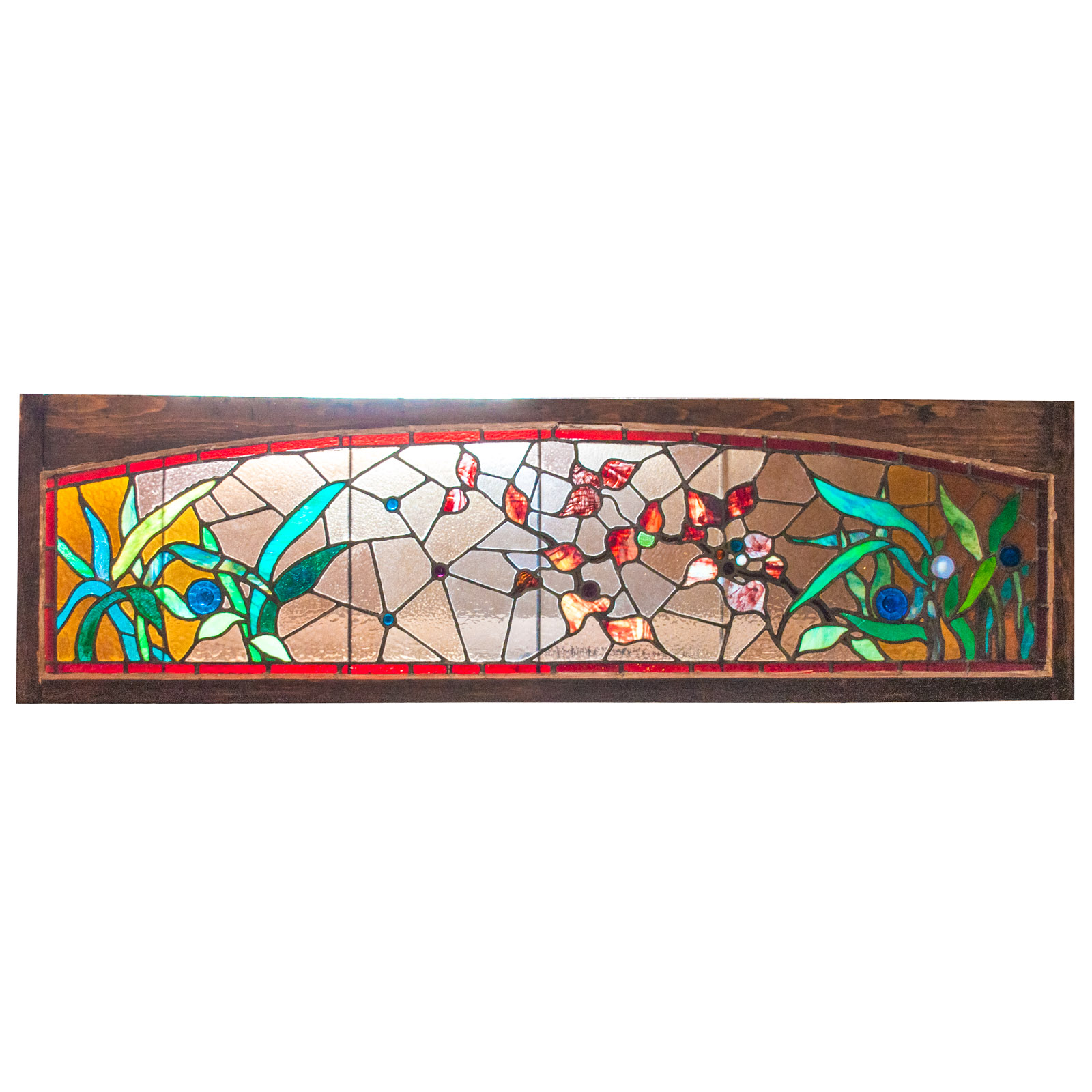 Substantial Antique Leaded Stained Glass Transom Window