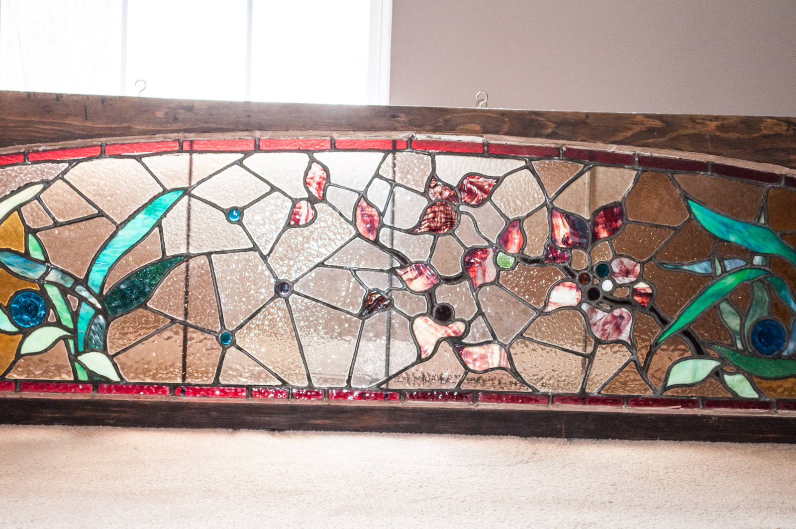 Substantial Antique Leaded Stained Glass Transom Window