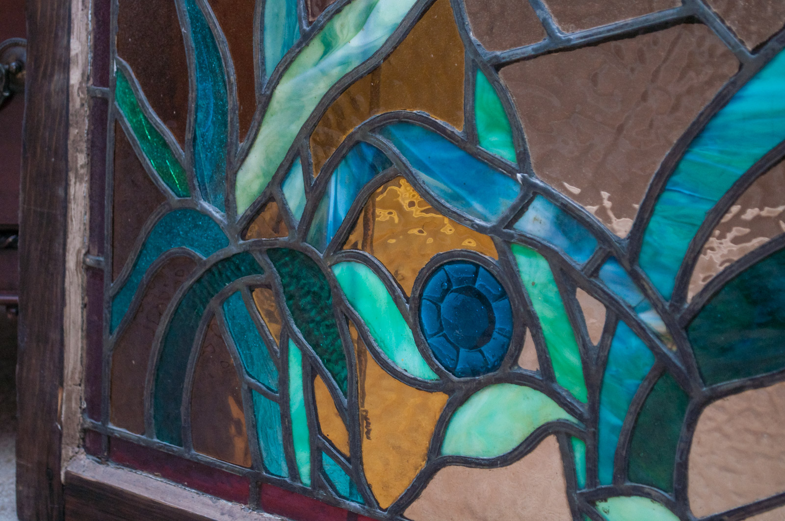 Substantial Antique Leaded Stained Glass Transom Window