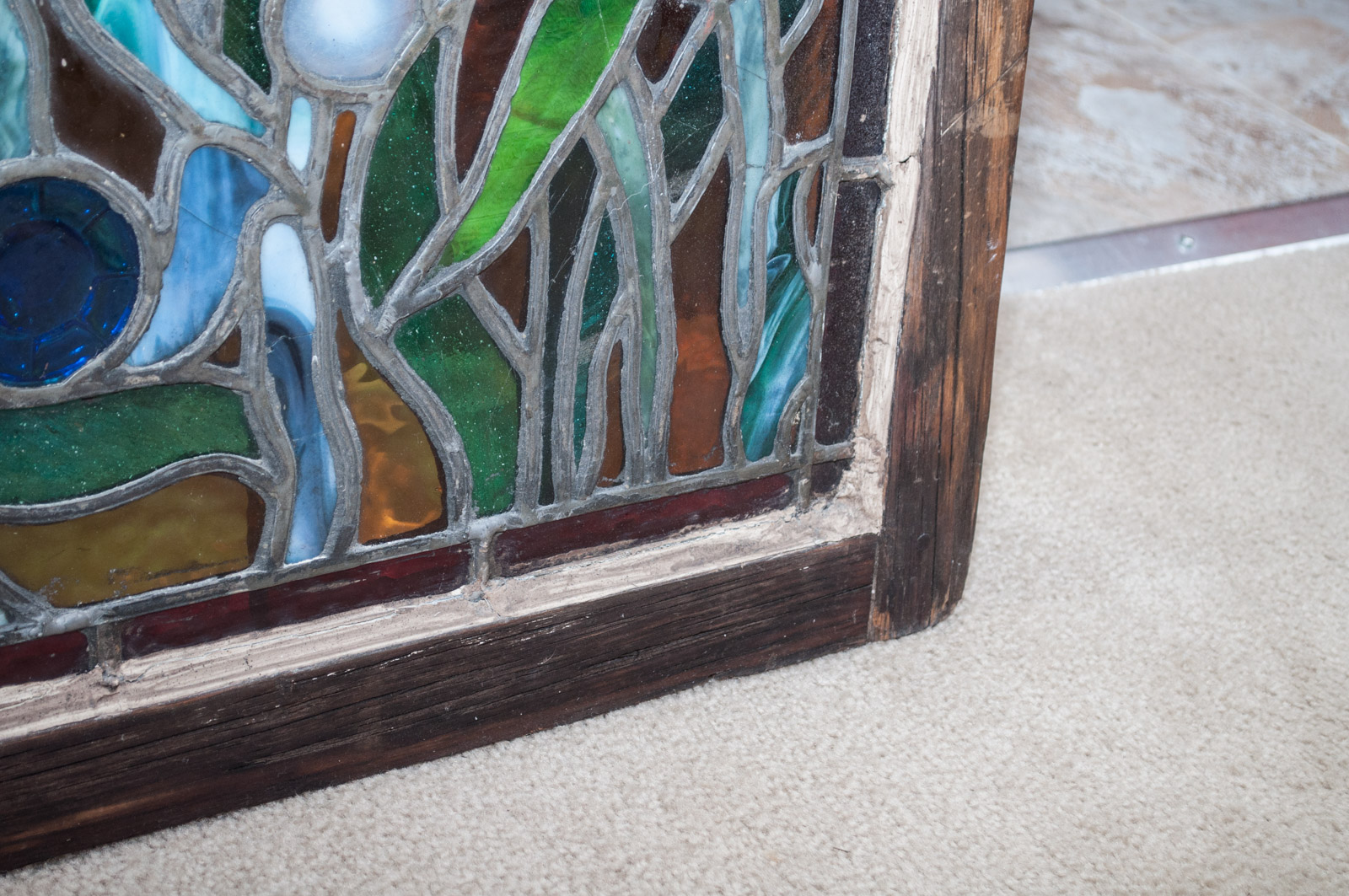 Substantial Antique Leaded Stained Glass Transom Window