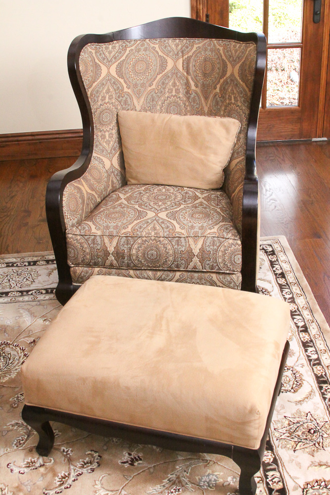 Contemporary "Camden Collection" Wingback Armchairs and Ottomans by Arhaus