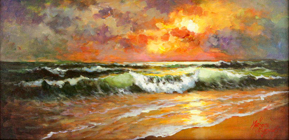 Oil Painting on Canvas of a Sunset on the Sea