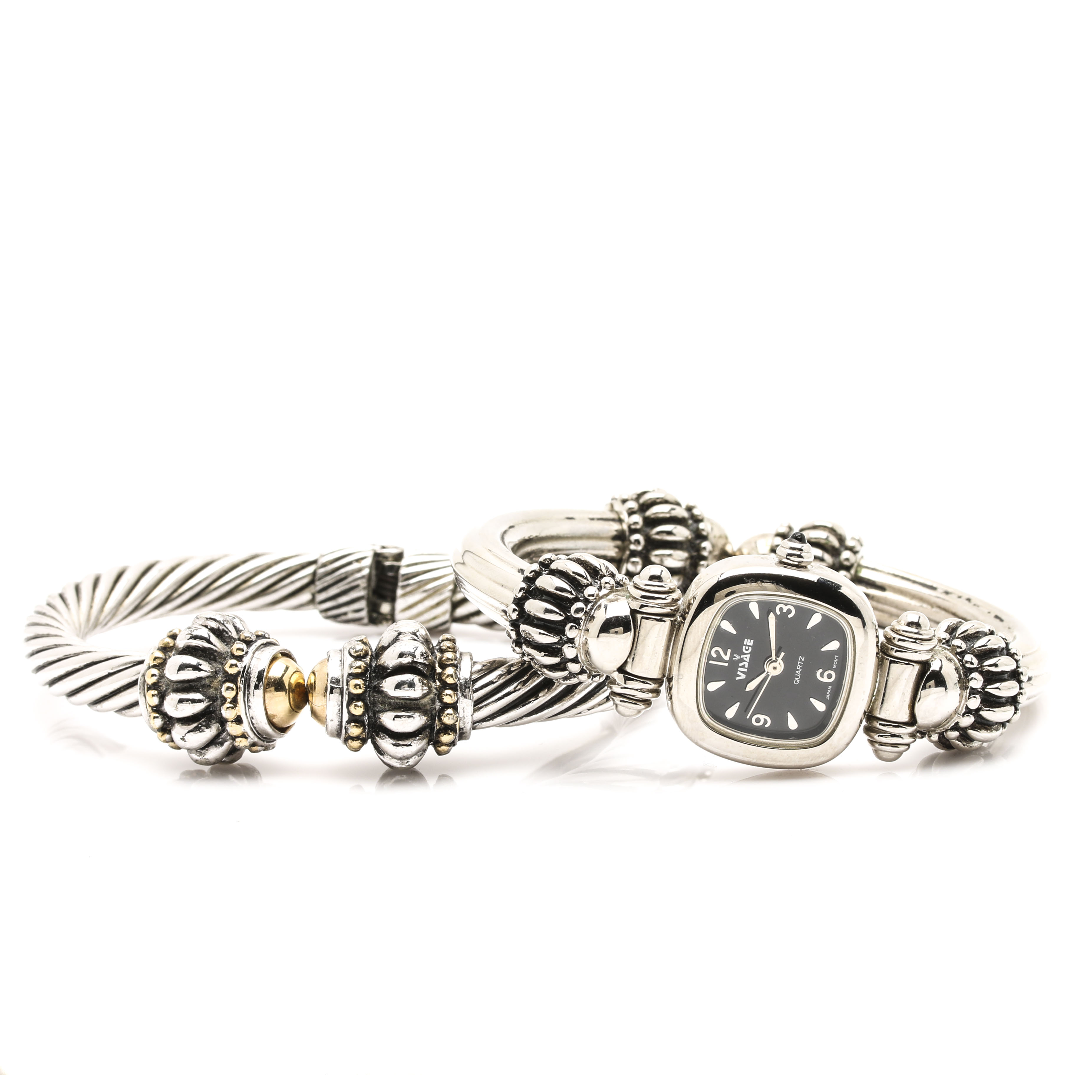 Visage Fashion Watch with Stacking Bangle Bracelet