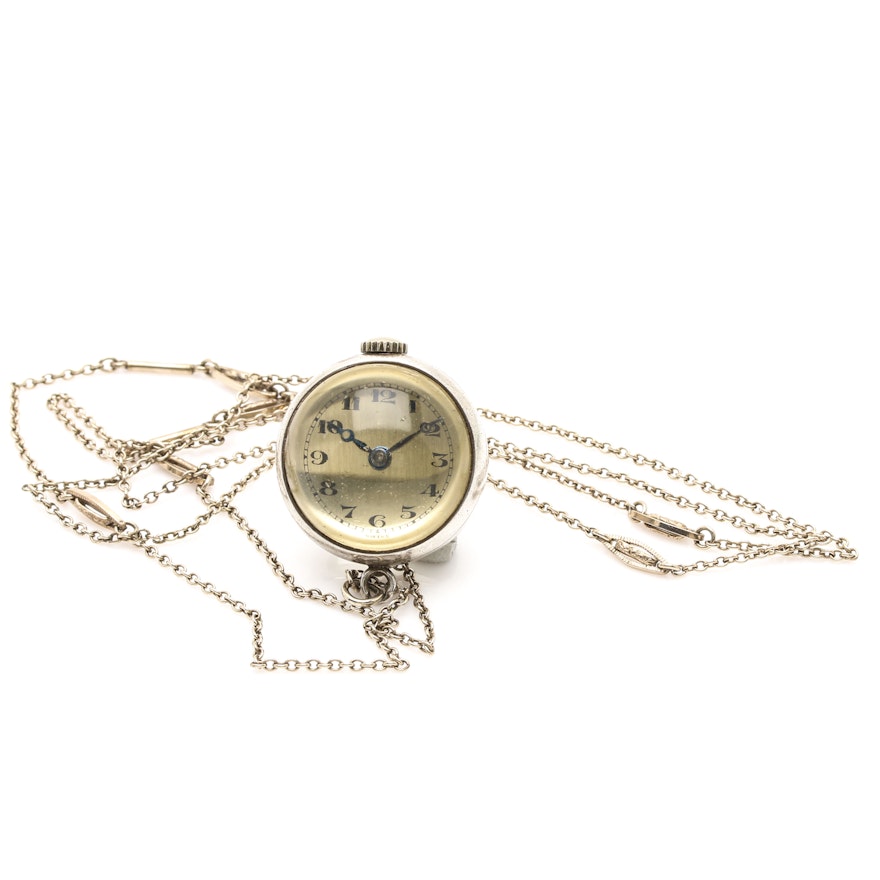 Vintage Sterling Silver Pendant Watch with Chain