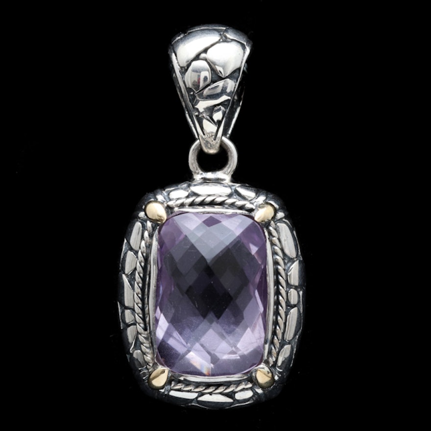 Sterling Silver, 18K Yellow Gold and Amethyst Pendant