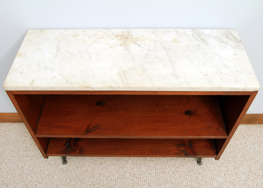 Mid Century Modern Marble Topped Wood Bookcase