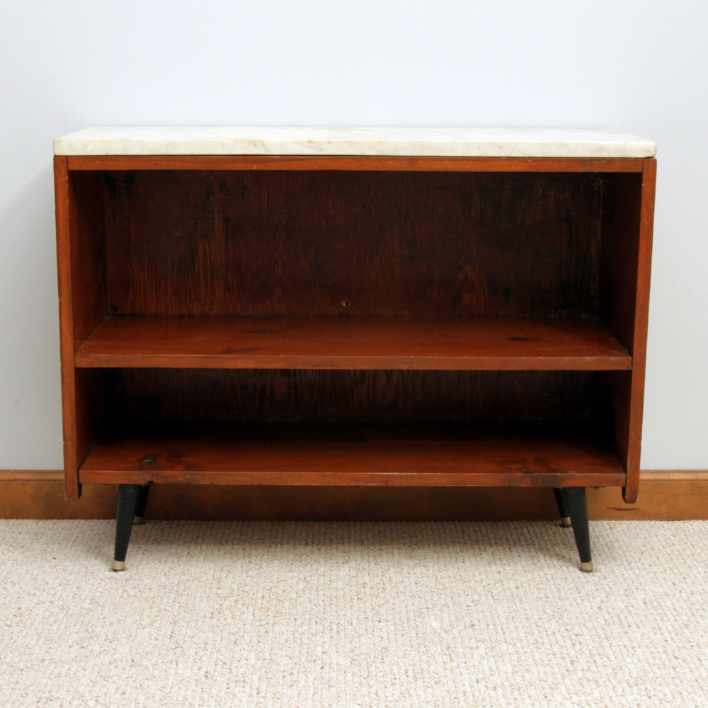 Mid Century Modern Marble Topped Wood Bookcase