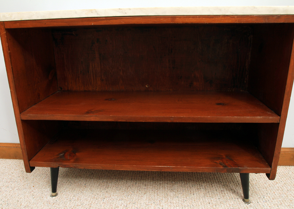 Mid Century Modern Marble Topped Wood Bookcase