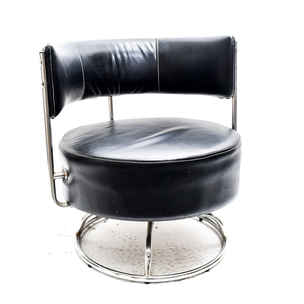 Mid Century Modern Chrome and Faux Leather Swivel Chair