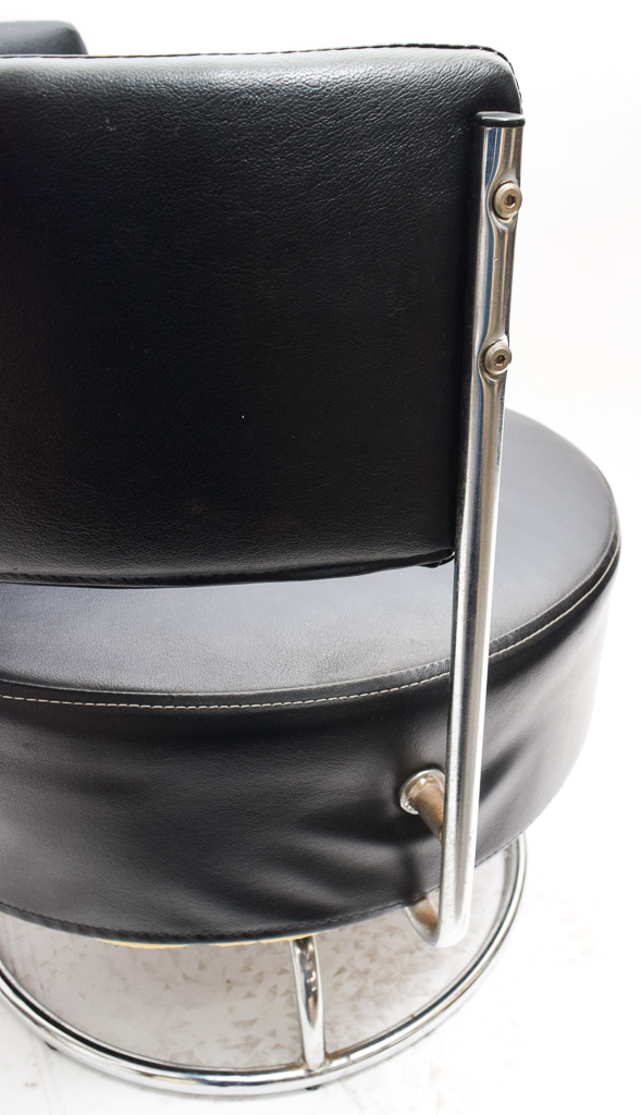 Mid Century Modern Chrome and Faux Leather Swivel Chair