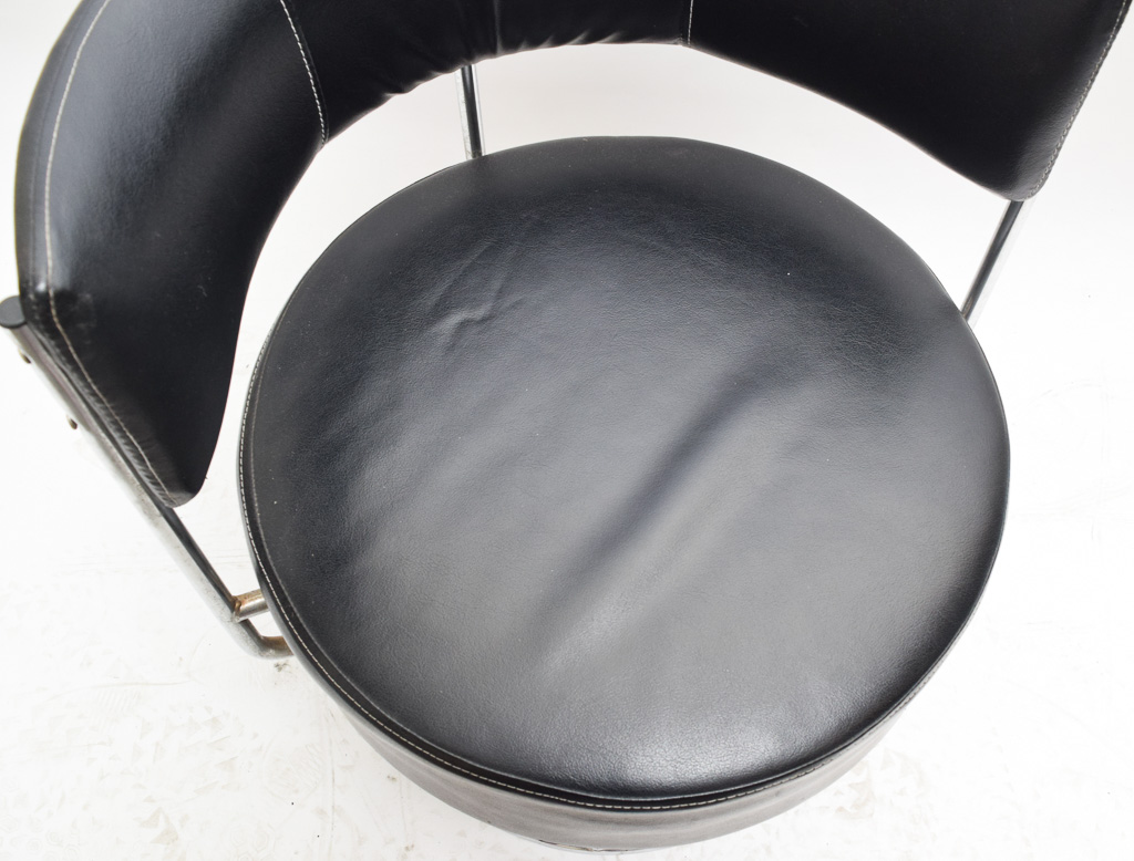 Mid Century Modern Chrome and Faux Leather Swivel Chair