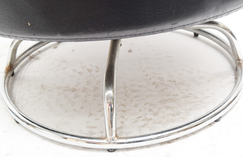 Mid Century Modern Chrome and Faux Leather Swivel Chair