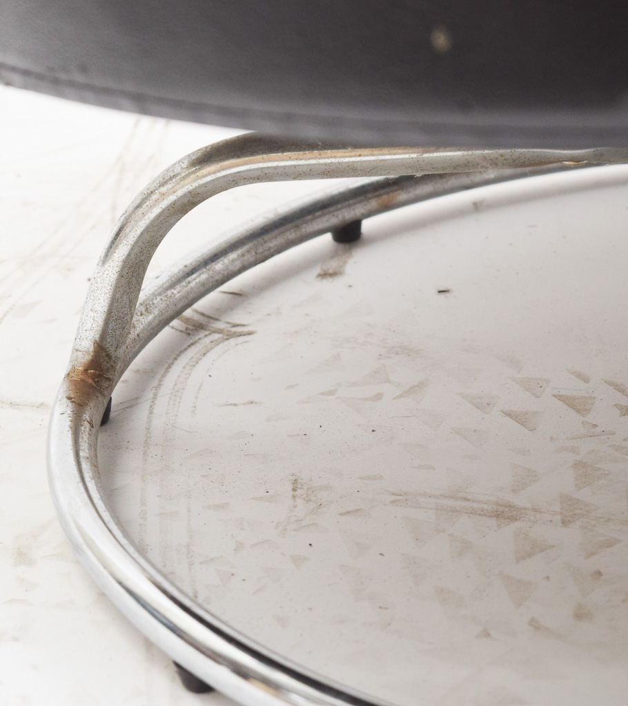 Mid Century Modern Chrome and Faux Leather Swivel Chair