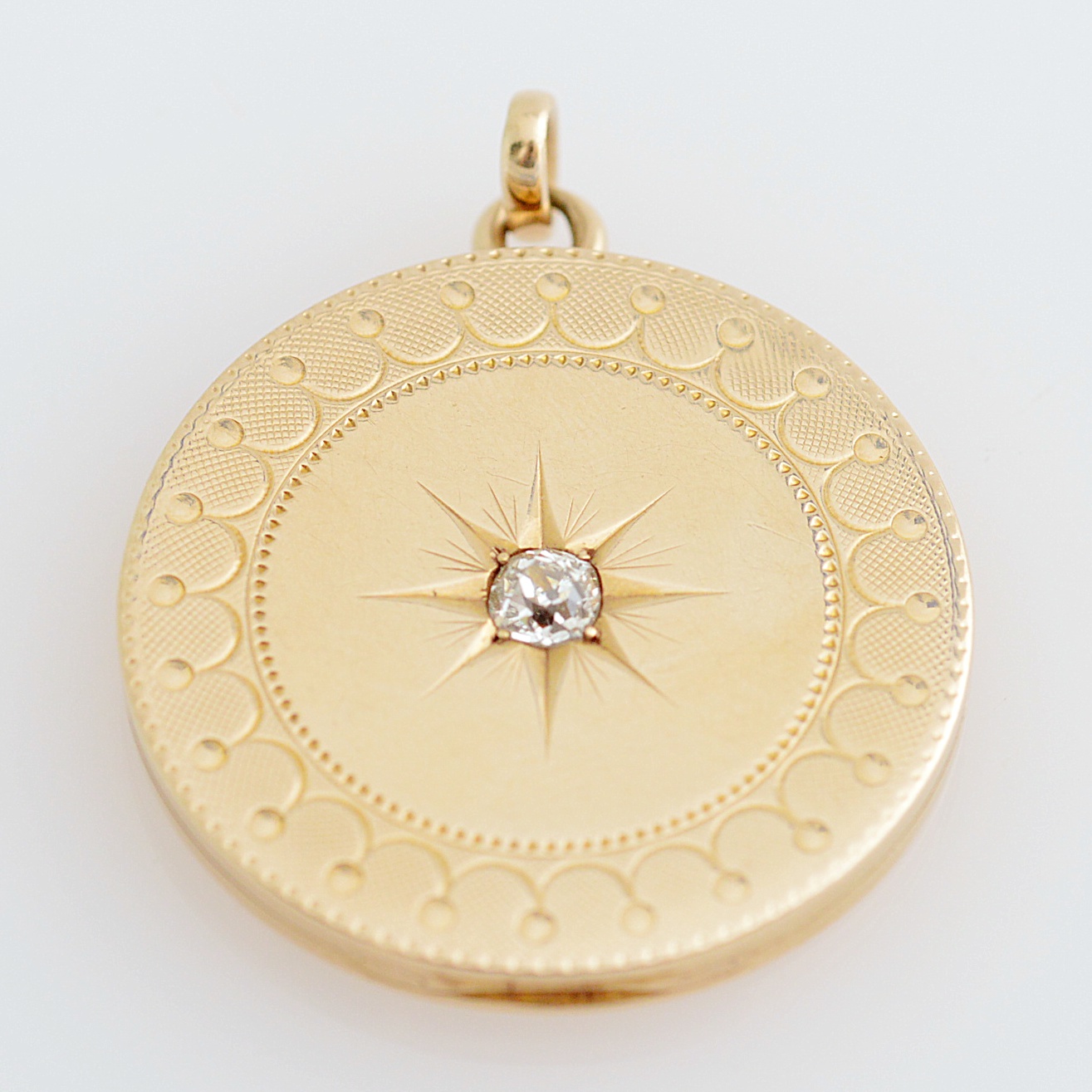 Vintage Engraved 14K Yellow Gold Locket with Diamond