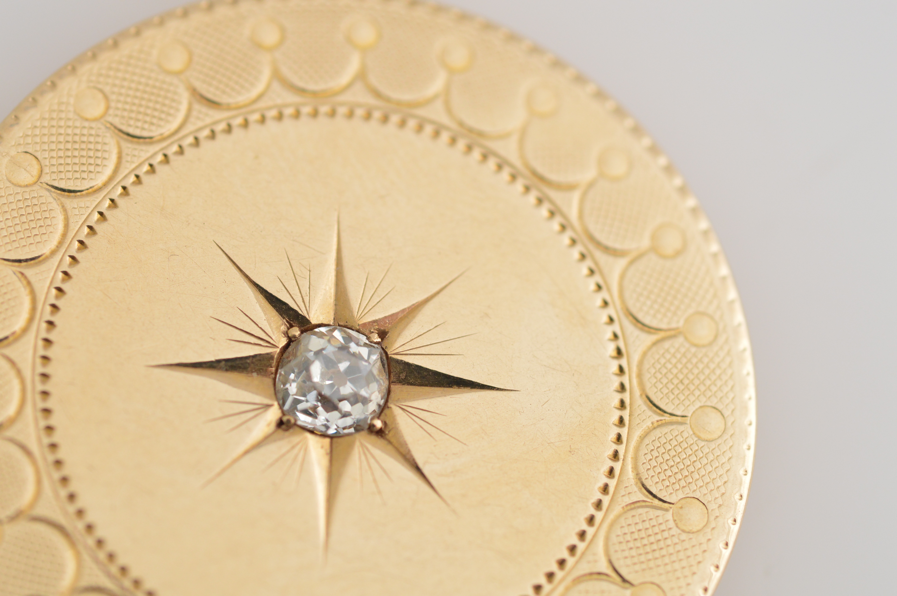 Vintage Engraved 14K Yellow Gold Locket with Diamond