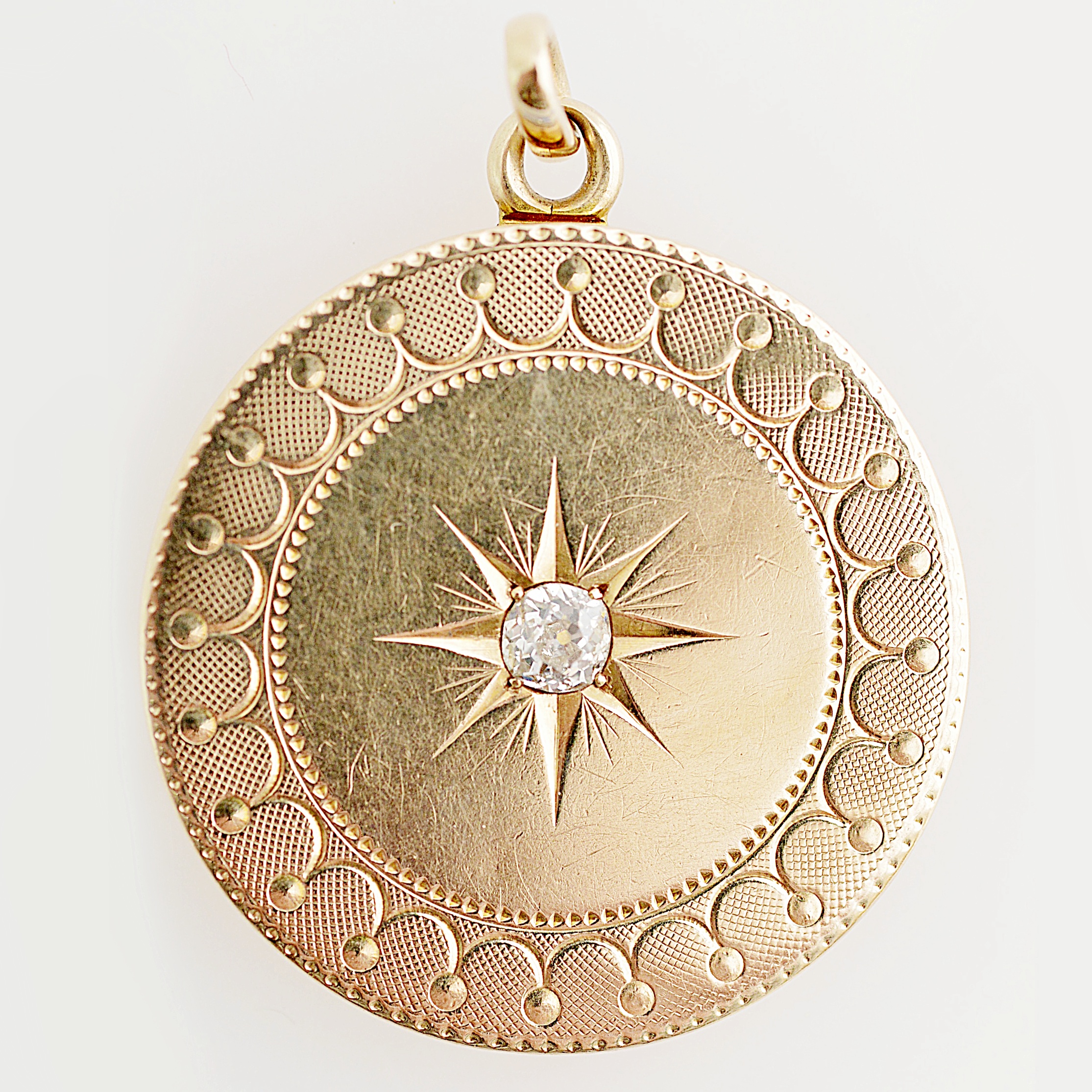 Vintage Engraved 14K Yellow Gold Locket with Diamond