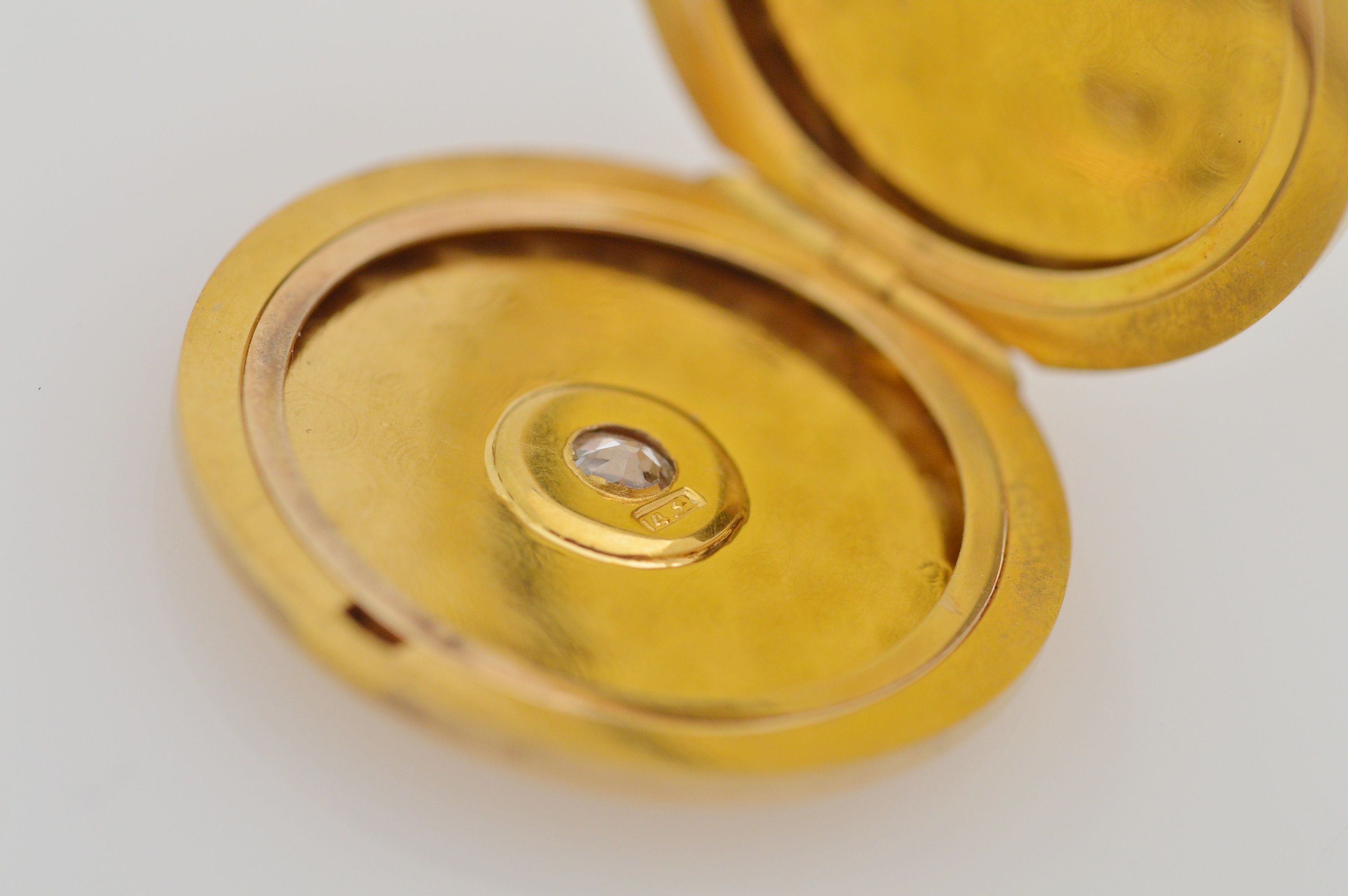 Vintage Engraved 14K Yellow Gold Locket with Diamond