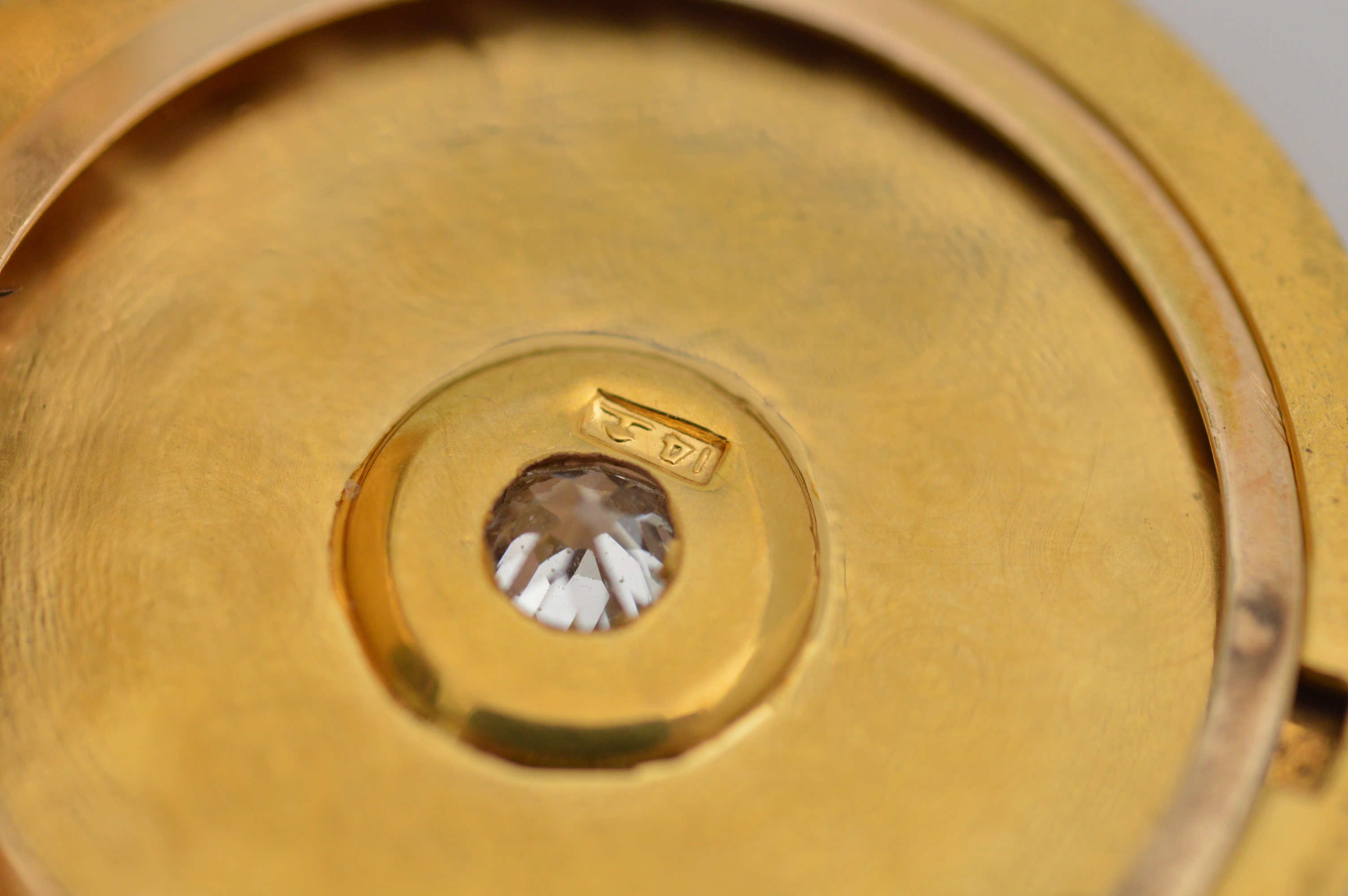 Vintage Engraved 14K Yellow Gold Locket with Diamond