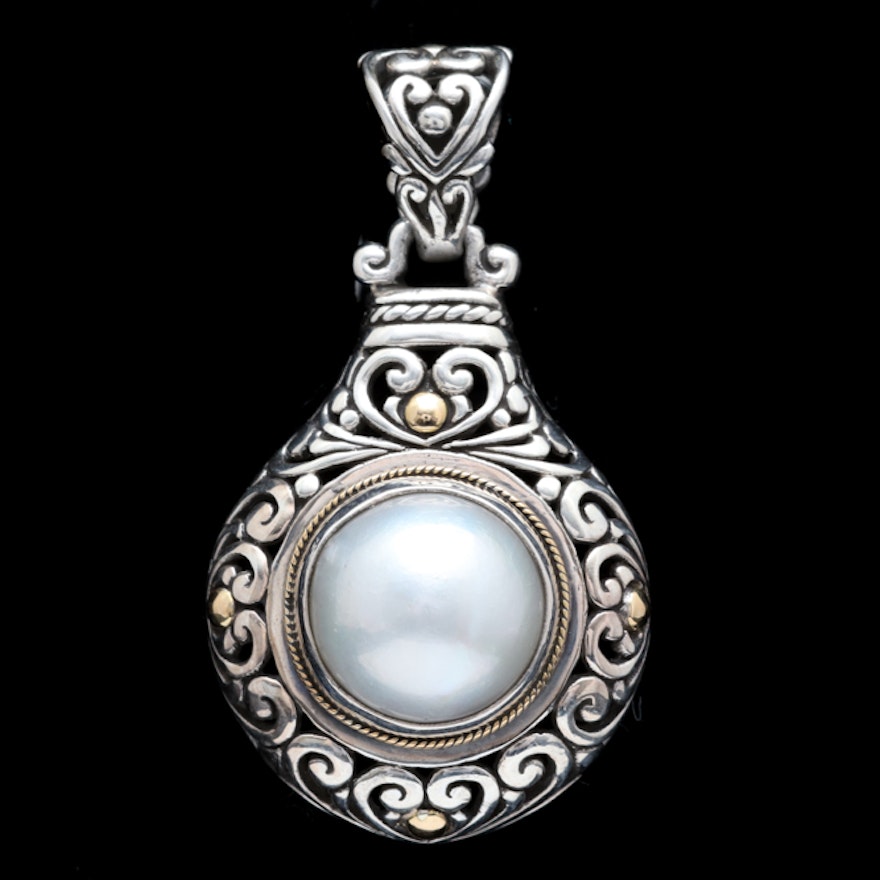 Robert Manse Sterling Silver, 18K Yellow Gold and Mabé Pearl Pendant