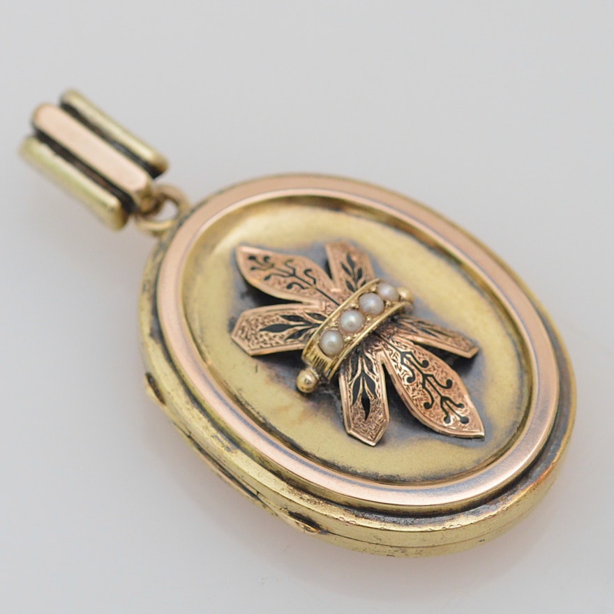 Antique 14K Yellow Gold and Seed Pearl Locket