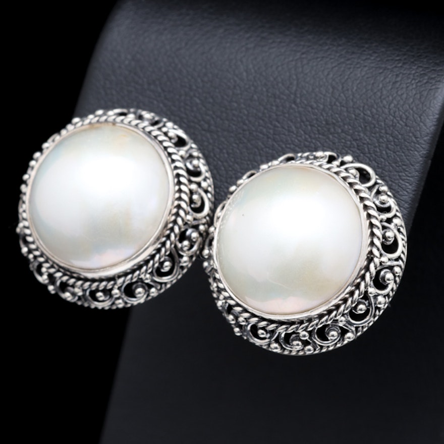 Sterling Silver and Mabé Pearl Earrings