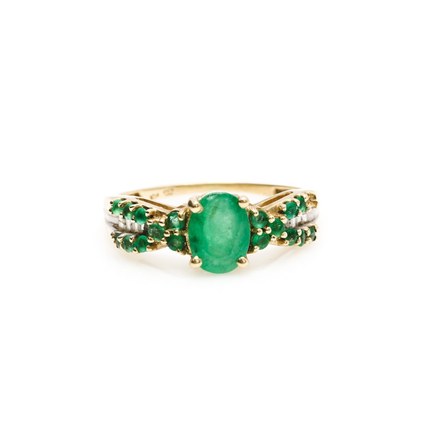 10K Yellow Gold Emerald and Diamond Ring