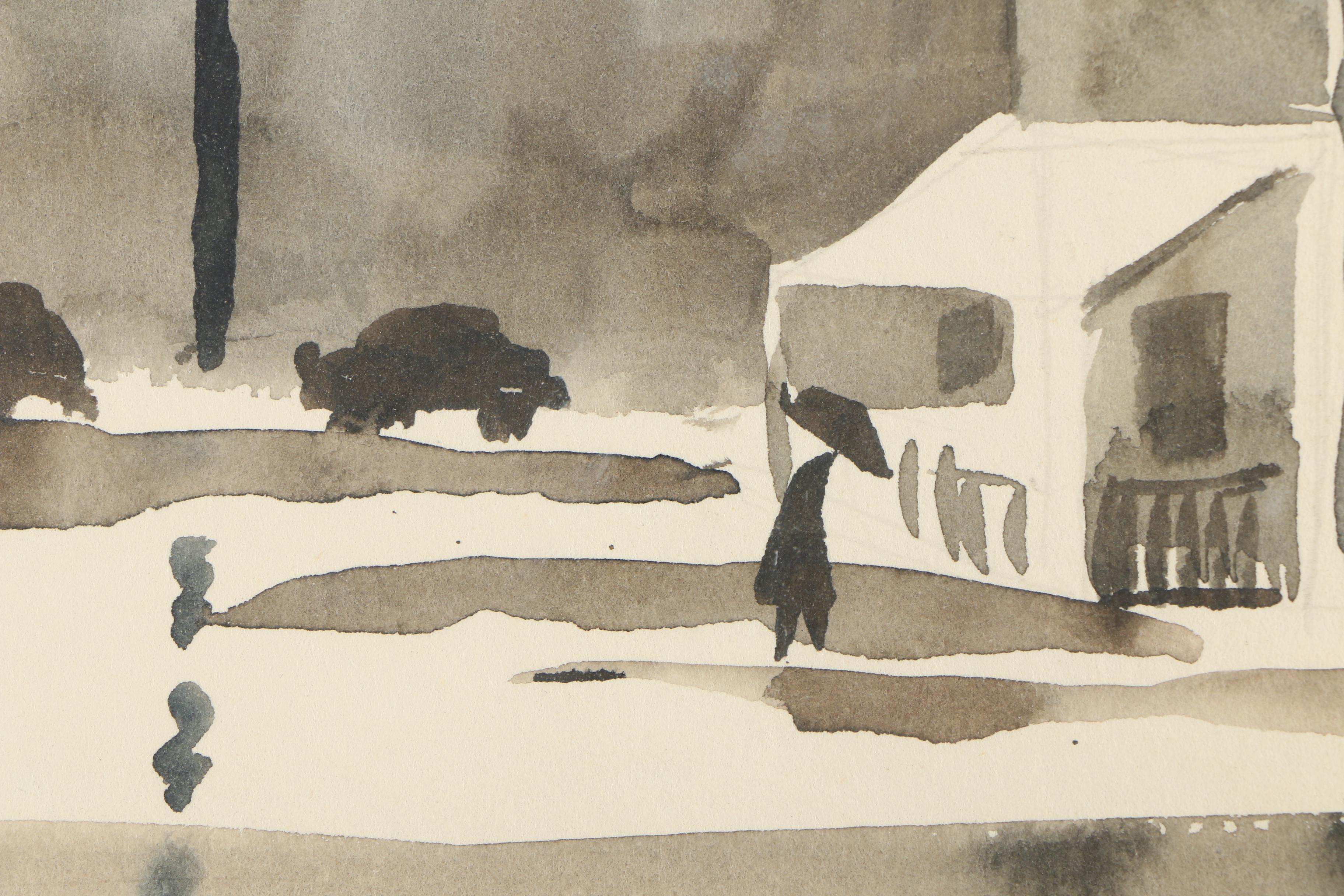 Watercolor Painting of a Town Street