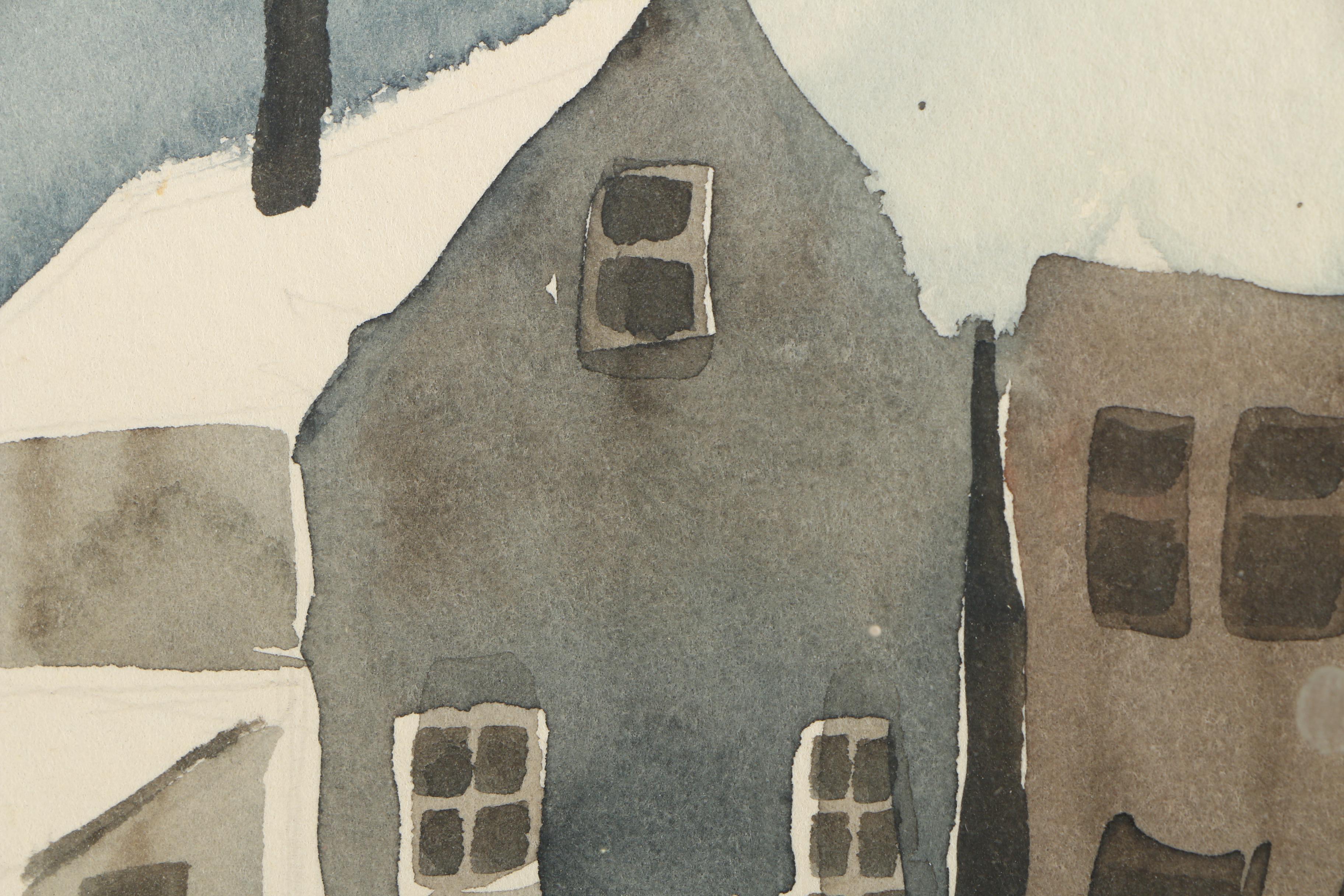 Watercolor Painting of a Town Street