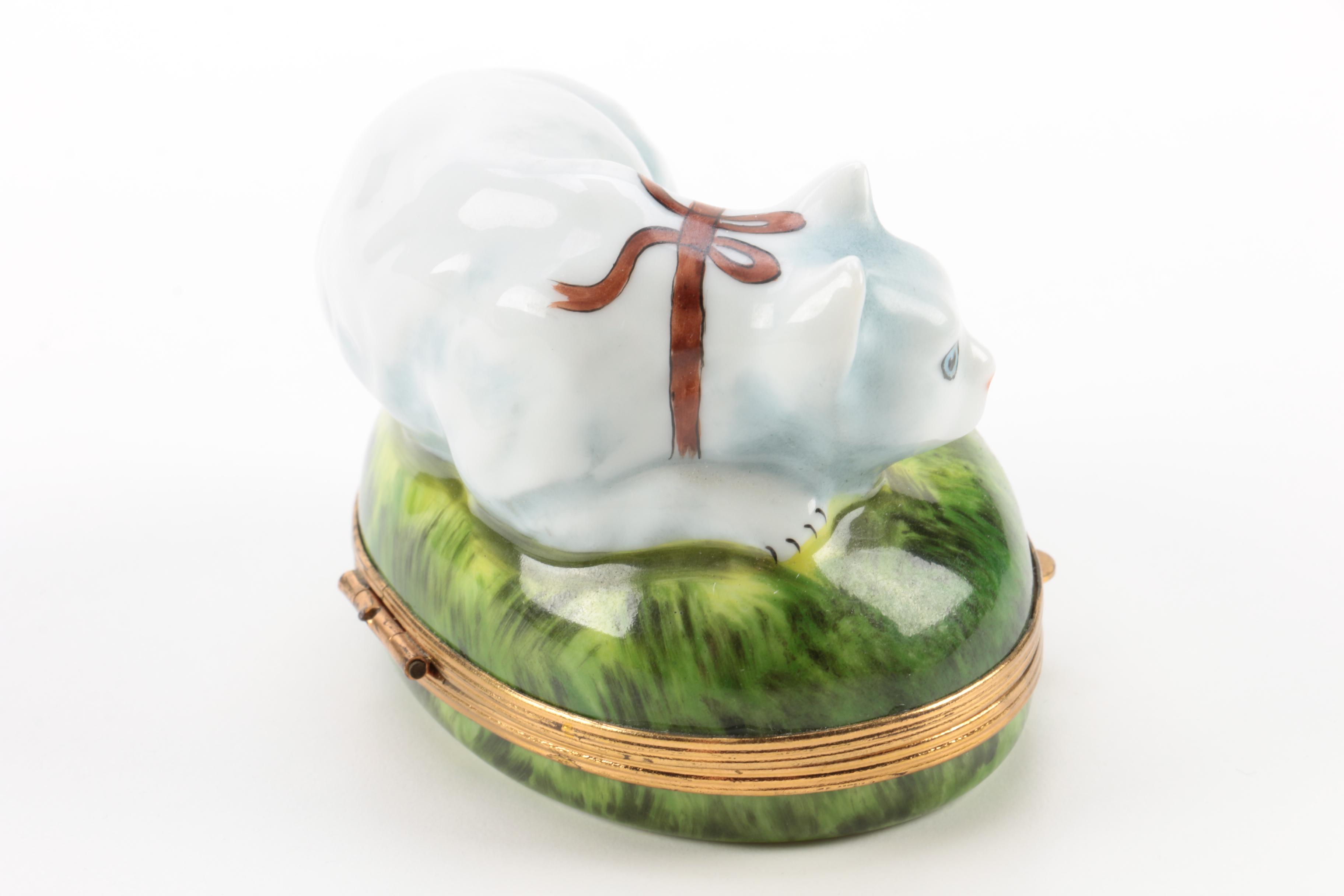Chamart Limoges Cat Themed Porcelain Trinket Box
